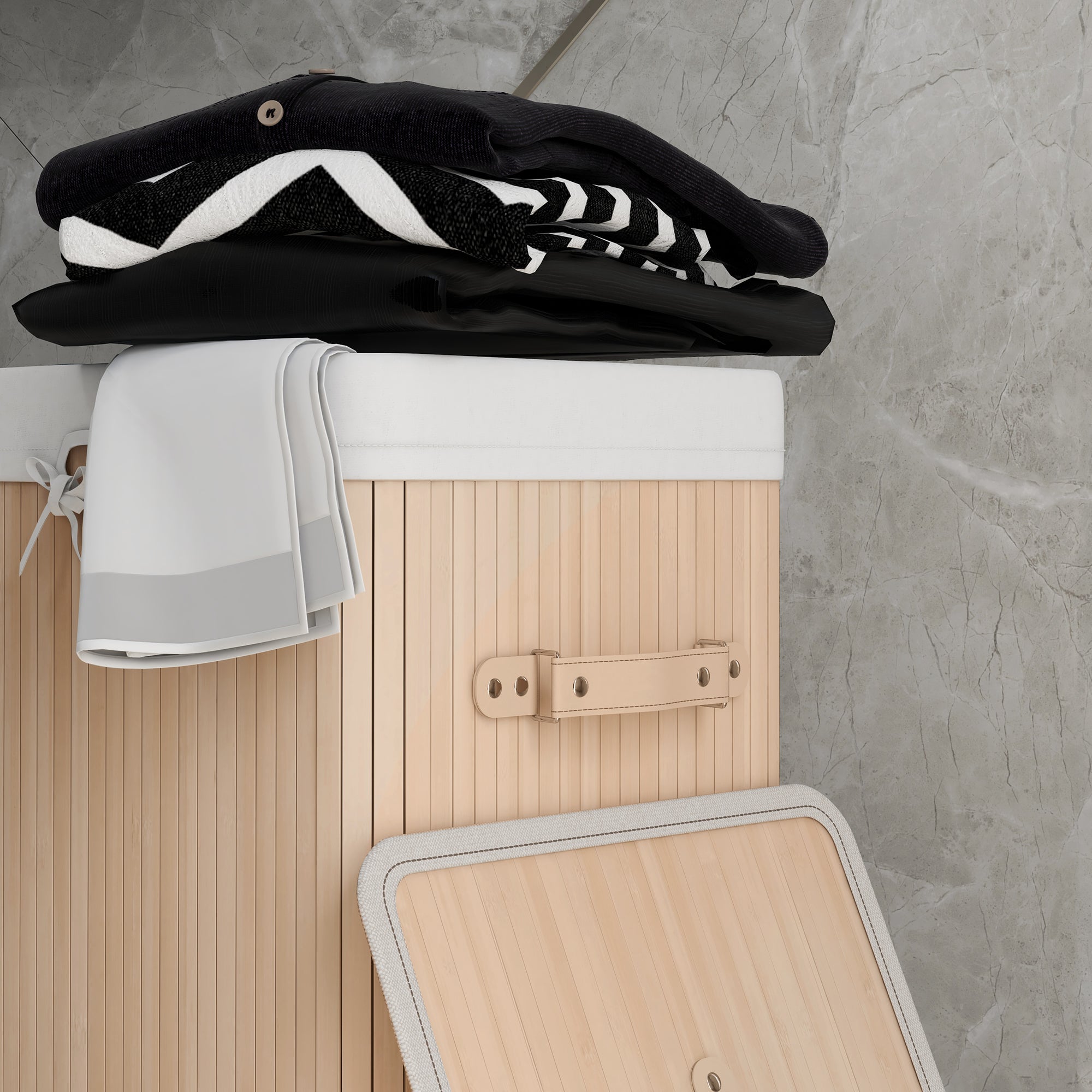 HOMCOM 70L Collapsible Bamboo Laundry Hamper Organizer Clothes Washing Basket Bin Storage Box w/ Lid Removable Lining 40x30x60cm
