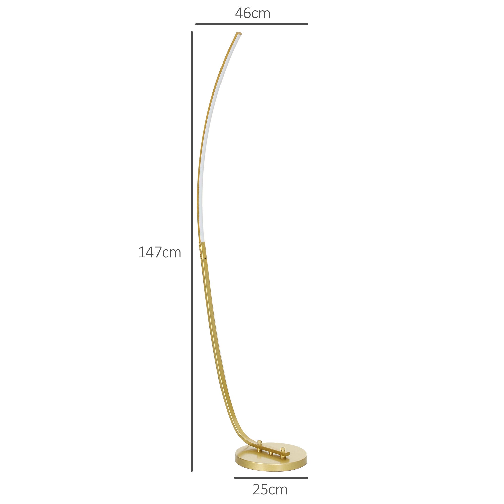 HOMCOM Modern 147cm Curved LED Floor Lamp - Gold Tone - North Peak Garden Furniture