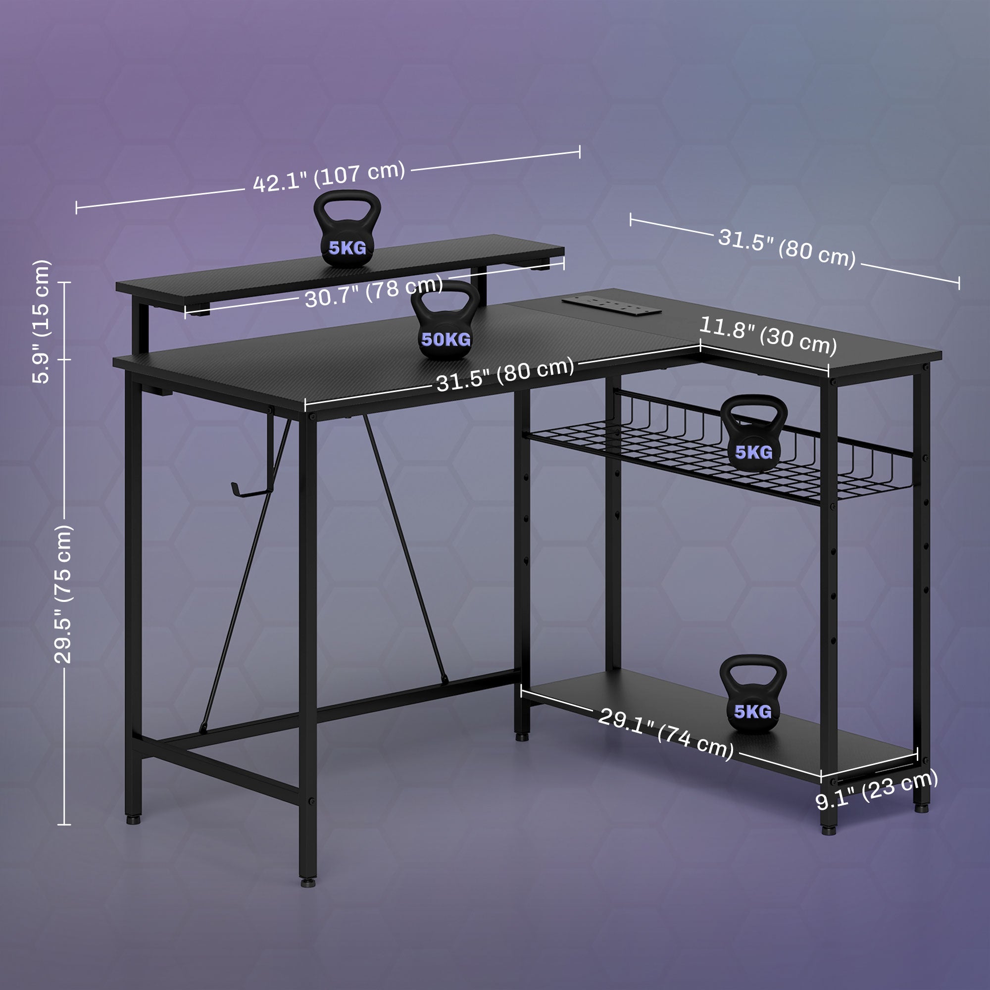 HOMCOM Reversible 'L' LED Light Gaming/Work Desk - Black - North Peak Garden Furniture