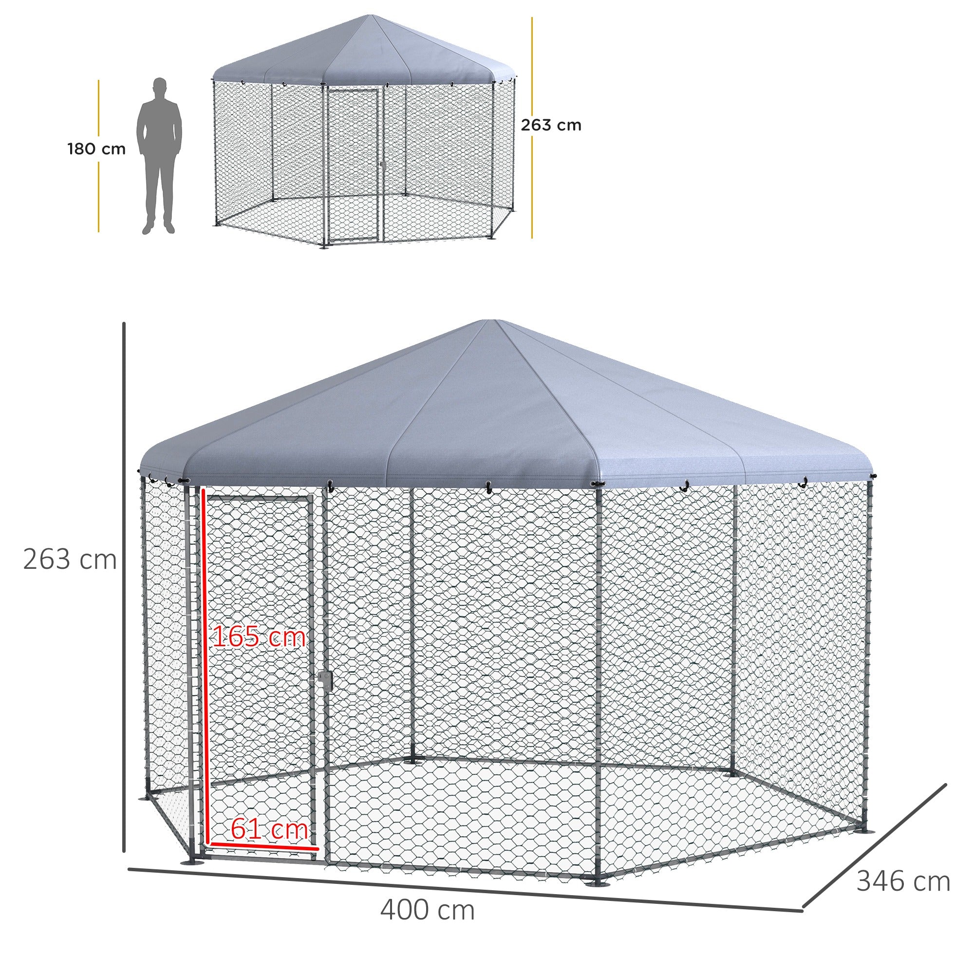 PawHut Chicken Coop for 10-15 Chickens, Hens, Rabbits, Ducks, Outdoor Garden Chicken Run, 4 x 3.5 x 2.6m