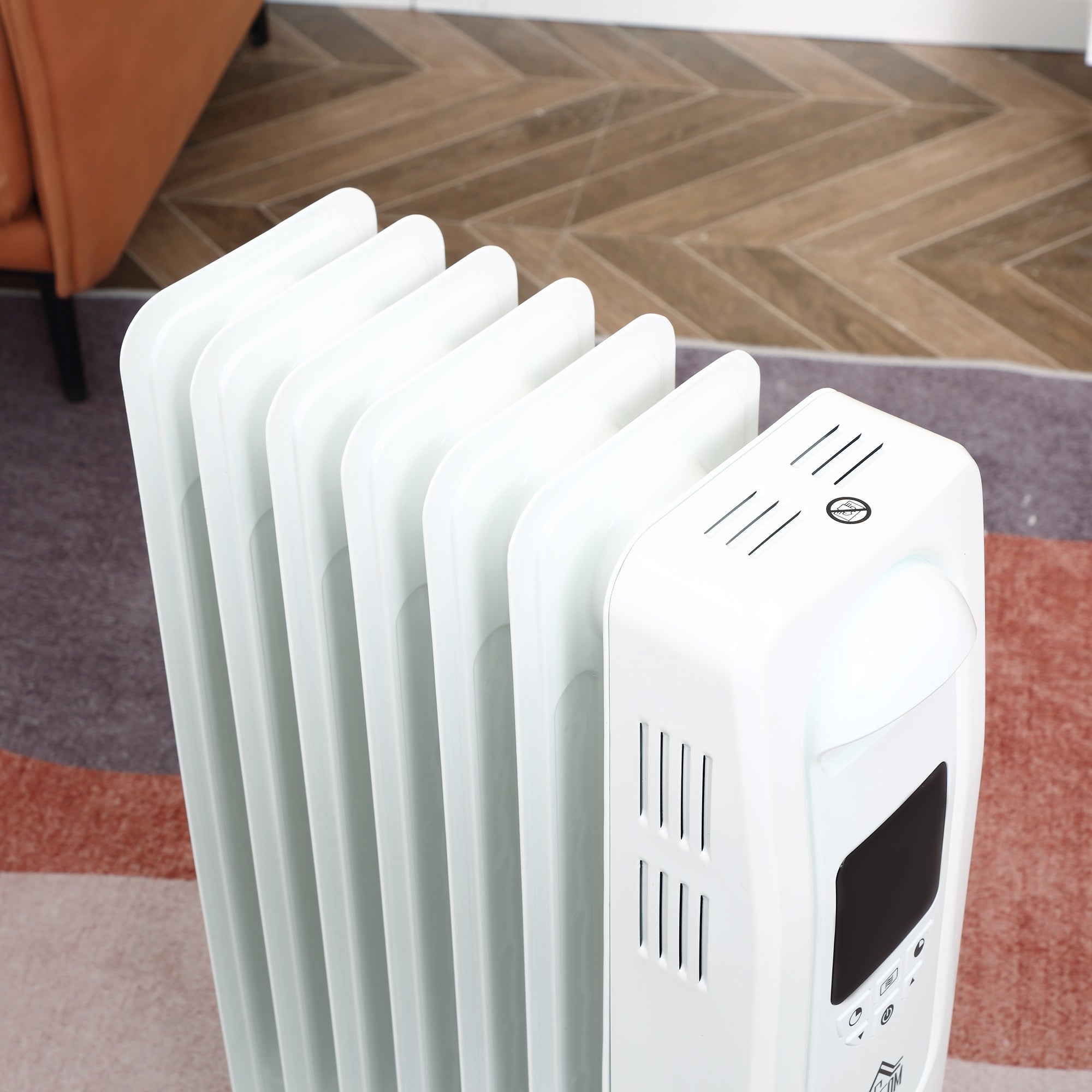 HOMCOM 1500W Digital Oil Filled Radiator, 7 Fin, Portable Electric Heater with LED Display, Built-in Timer, 3 Heat Settings, Safety Cut-Off and Remote Control, White - North Peak Garden Furniture