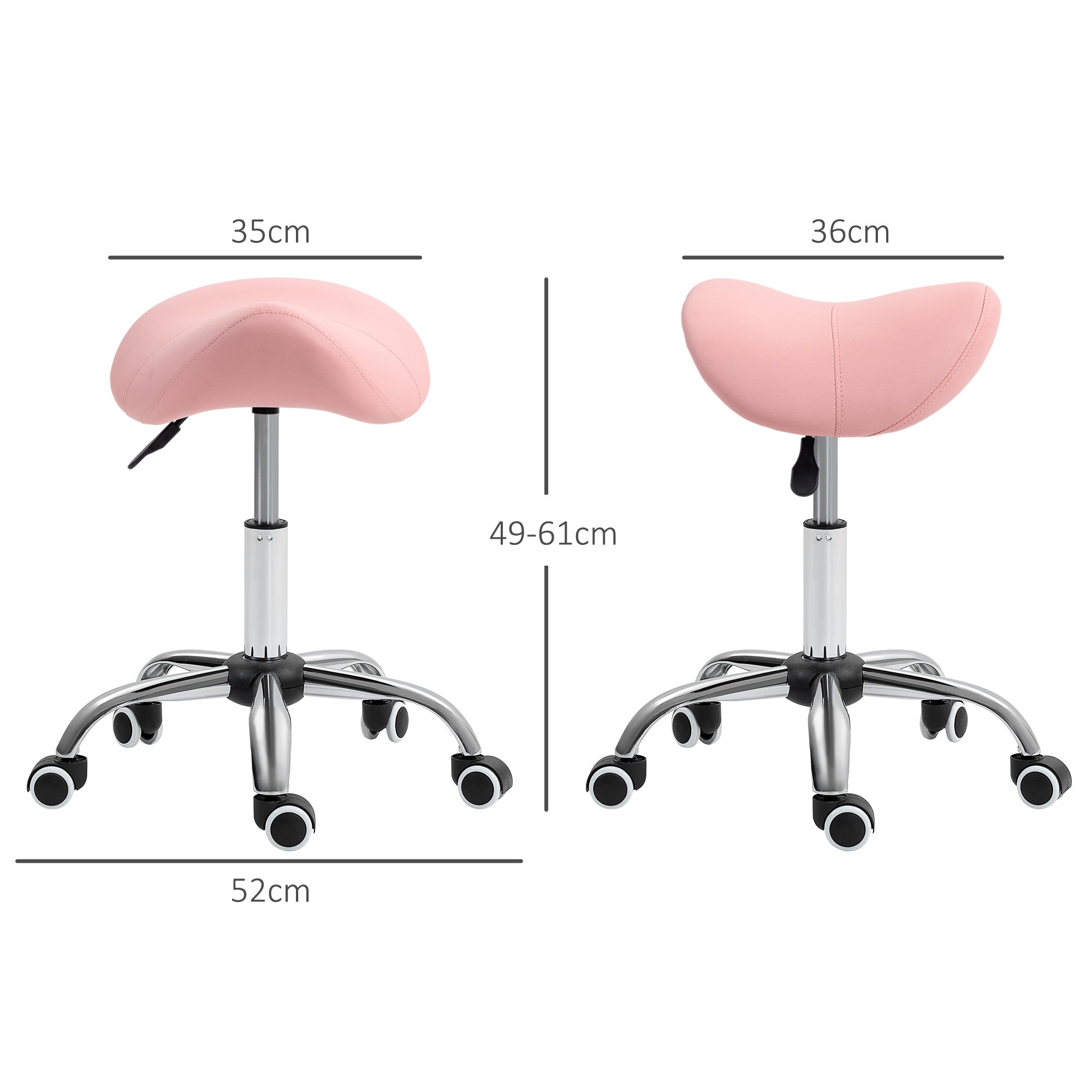 HOMCOM Saddle Stool, Height Adjustable Salon Chair for Massage Spa, Faux Leather, Pink - North Peak Garden Furniture