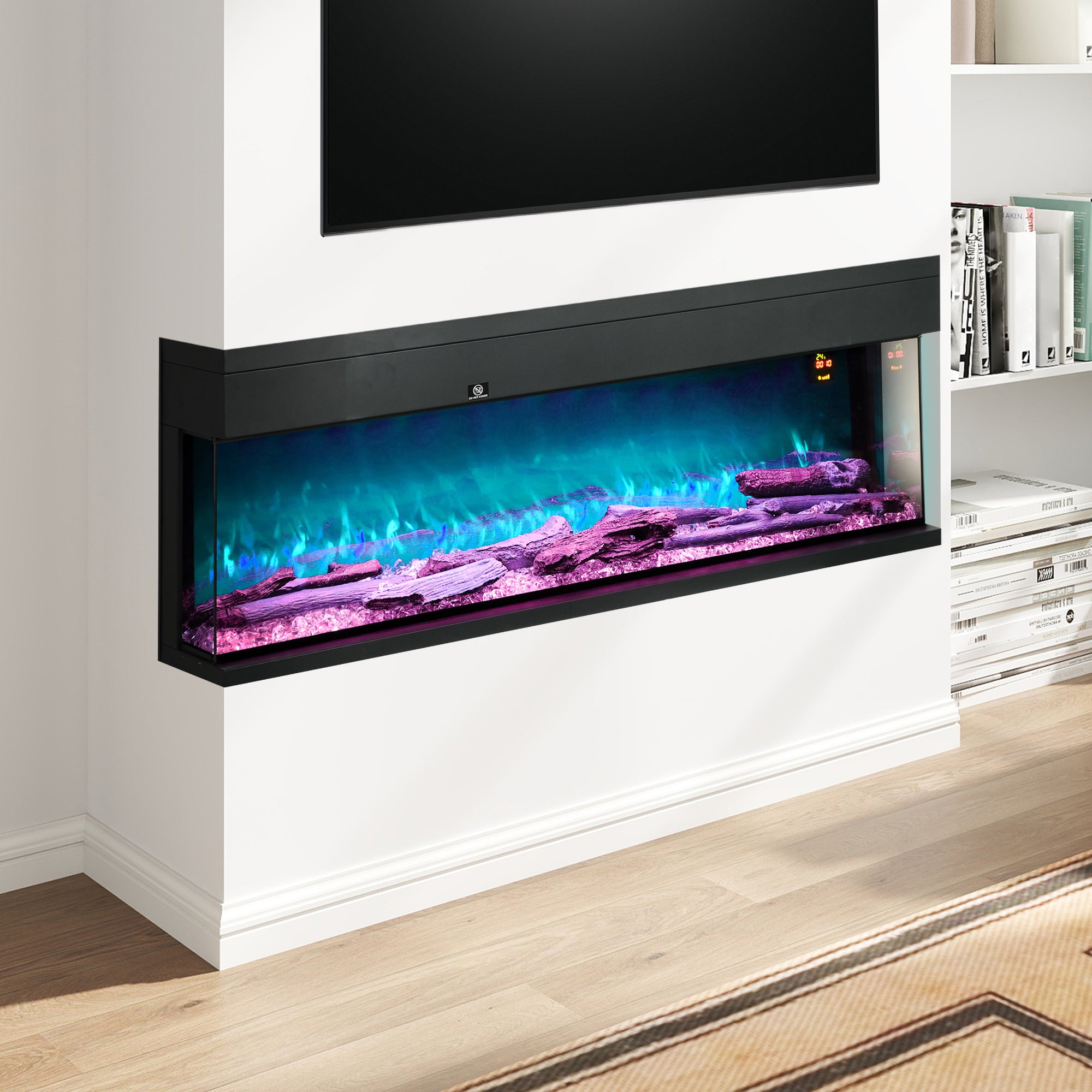 HOMCOM 1800W 15-40℃ Adjustable Flame Glass Panel Convector Heater, 152cm - North Peak Garden Furniture