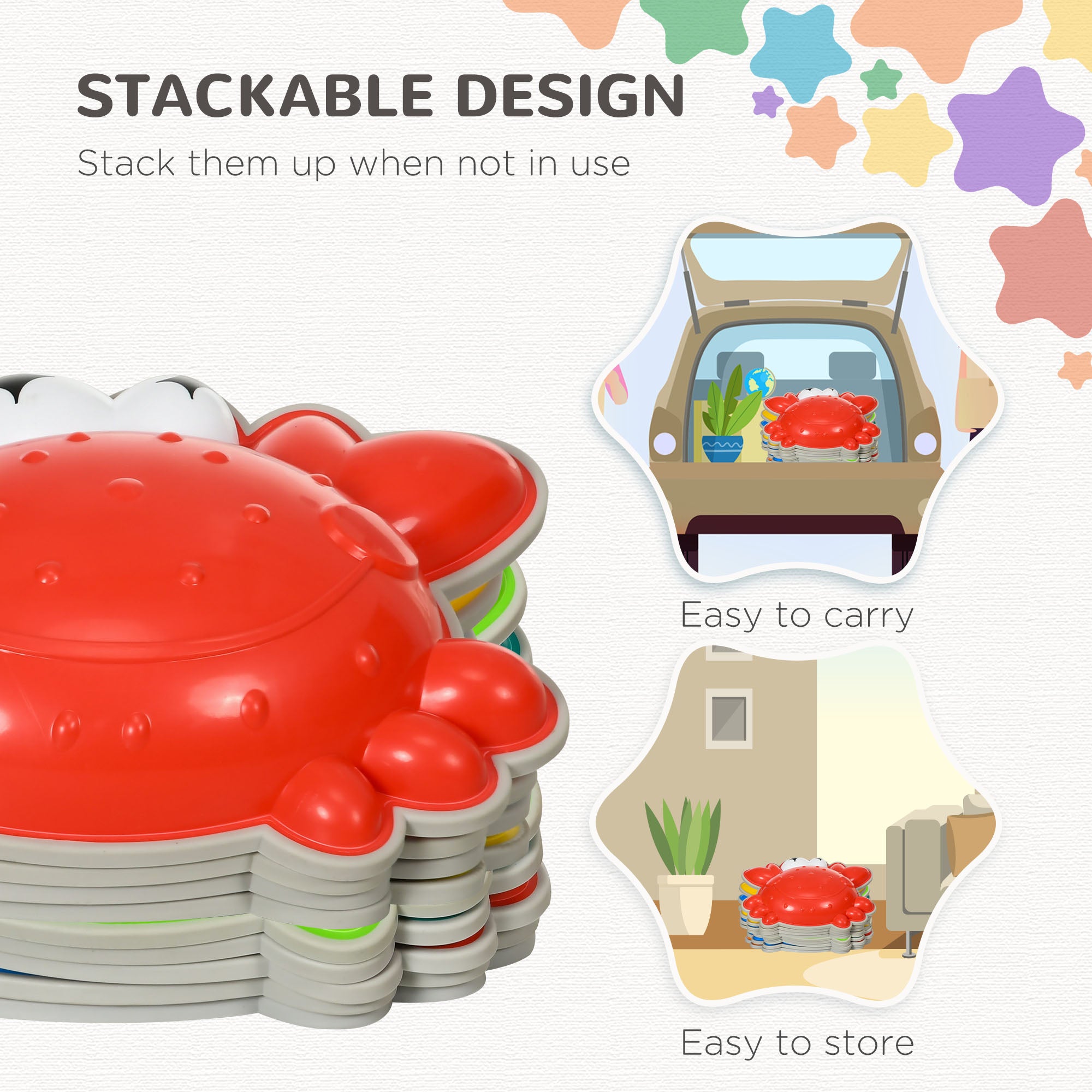 ZONEKIZ 9PCs Kids Stepping Stones with TPE Anti-Slip Edge, Crab-Designed Balance River Stones, Obstacle Courses, Stackable - North Peak Garden Furniture