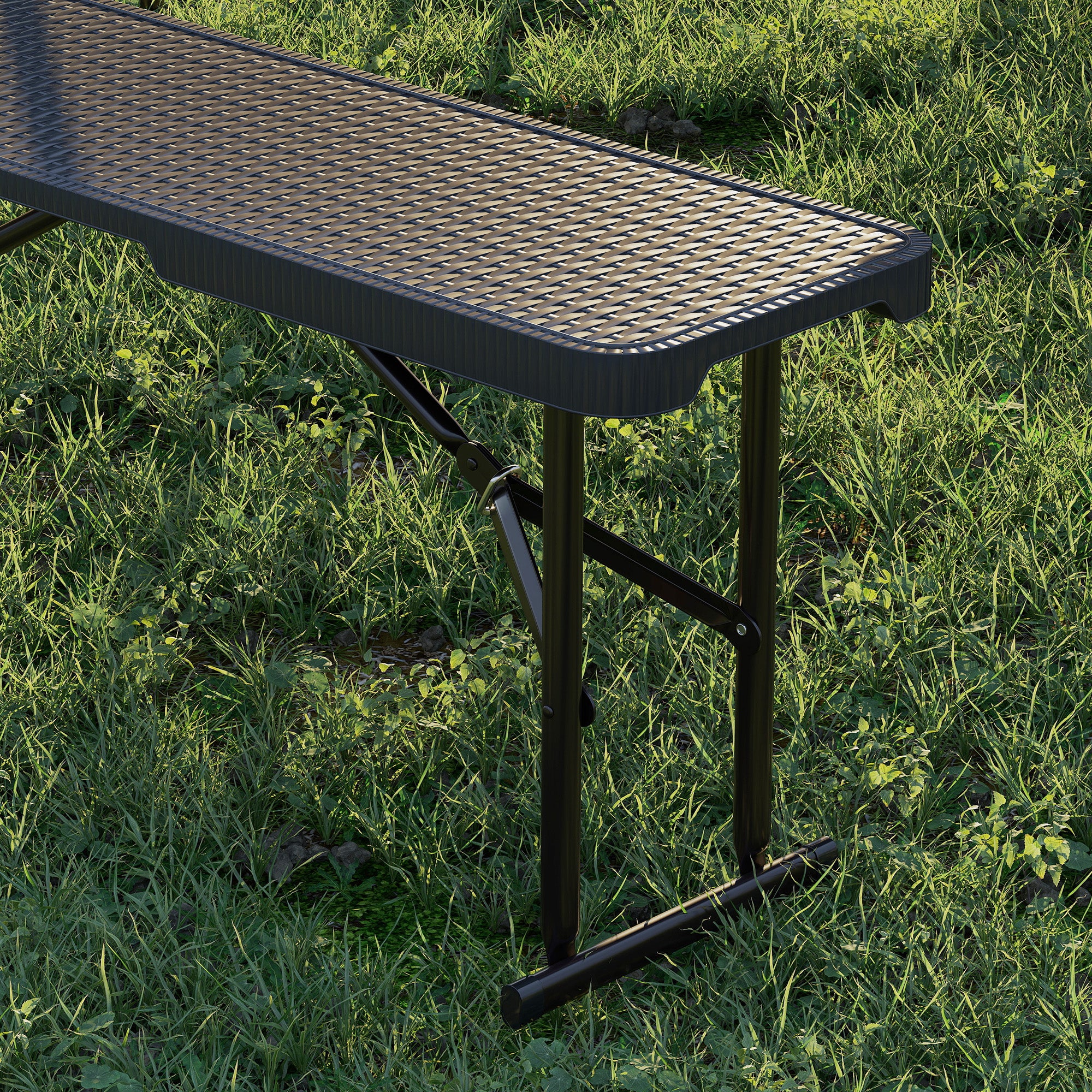Outsunny Folding Picnic Table and Bench Set, Rattan Effect Portable Camping Table and Chairs with Carrying Handles for Indoor Outdoor, Dining, Camping, Picnic, BBQ, Party, Black - North Peak Garden Furniture