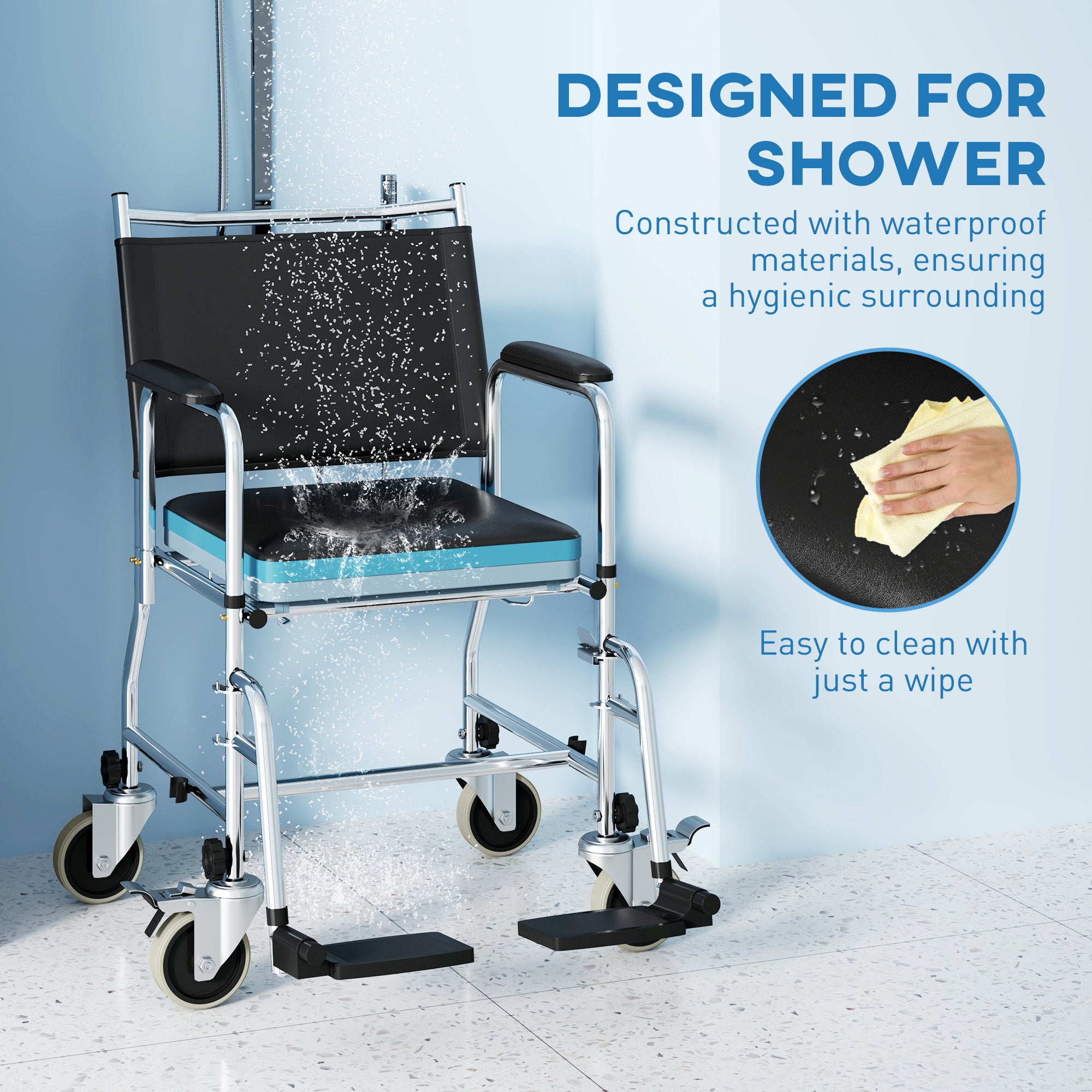HOMCOM 3-In-1 Commode Wheelchair - Black - North Peak Garden Furniture