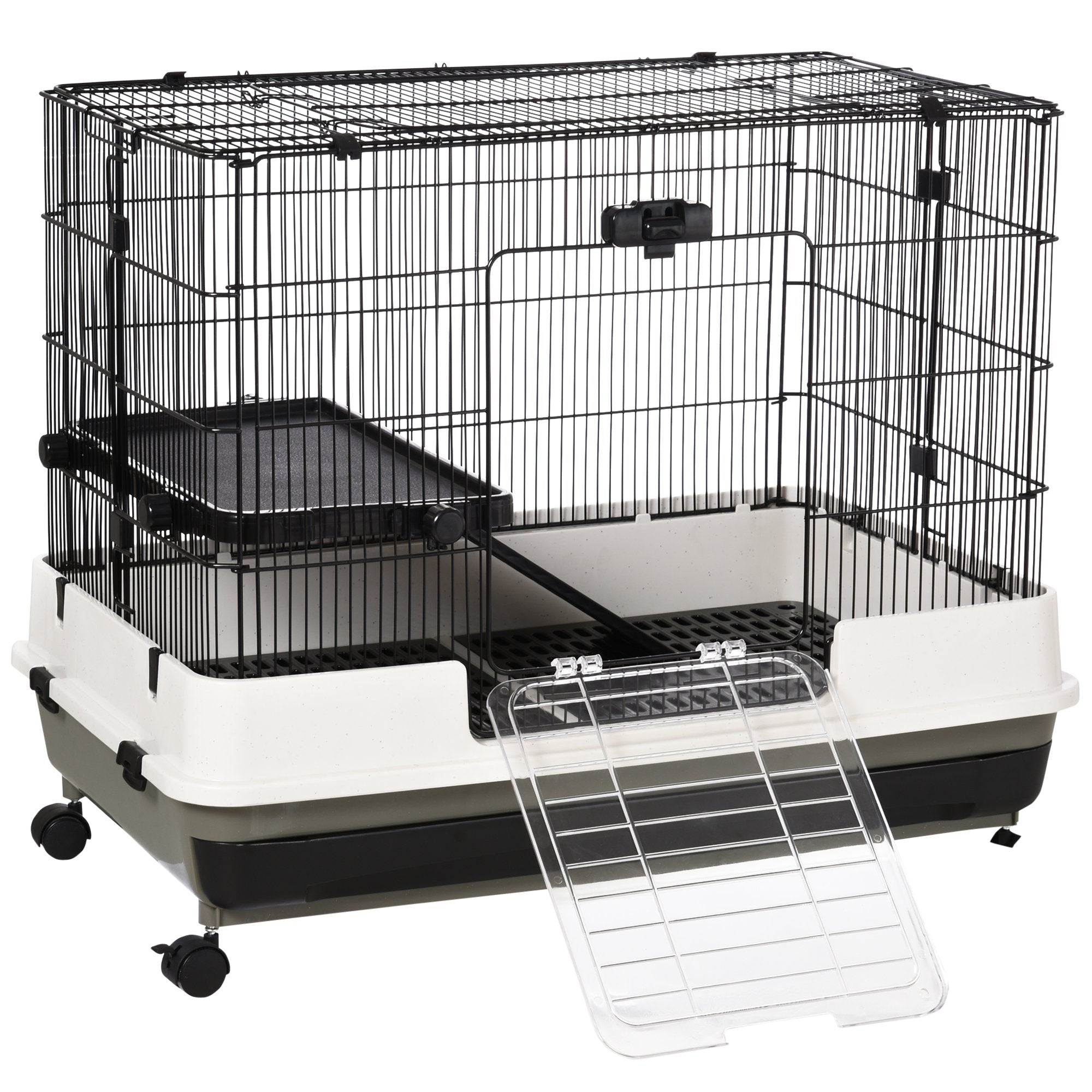 PawHut Small Animal Guinea Pigs Hutches Steel Wire Rabbit Cage Pet Play House W/ Waste Tray Black | Aosom UK