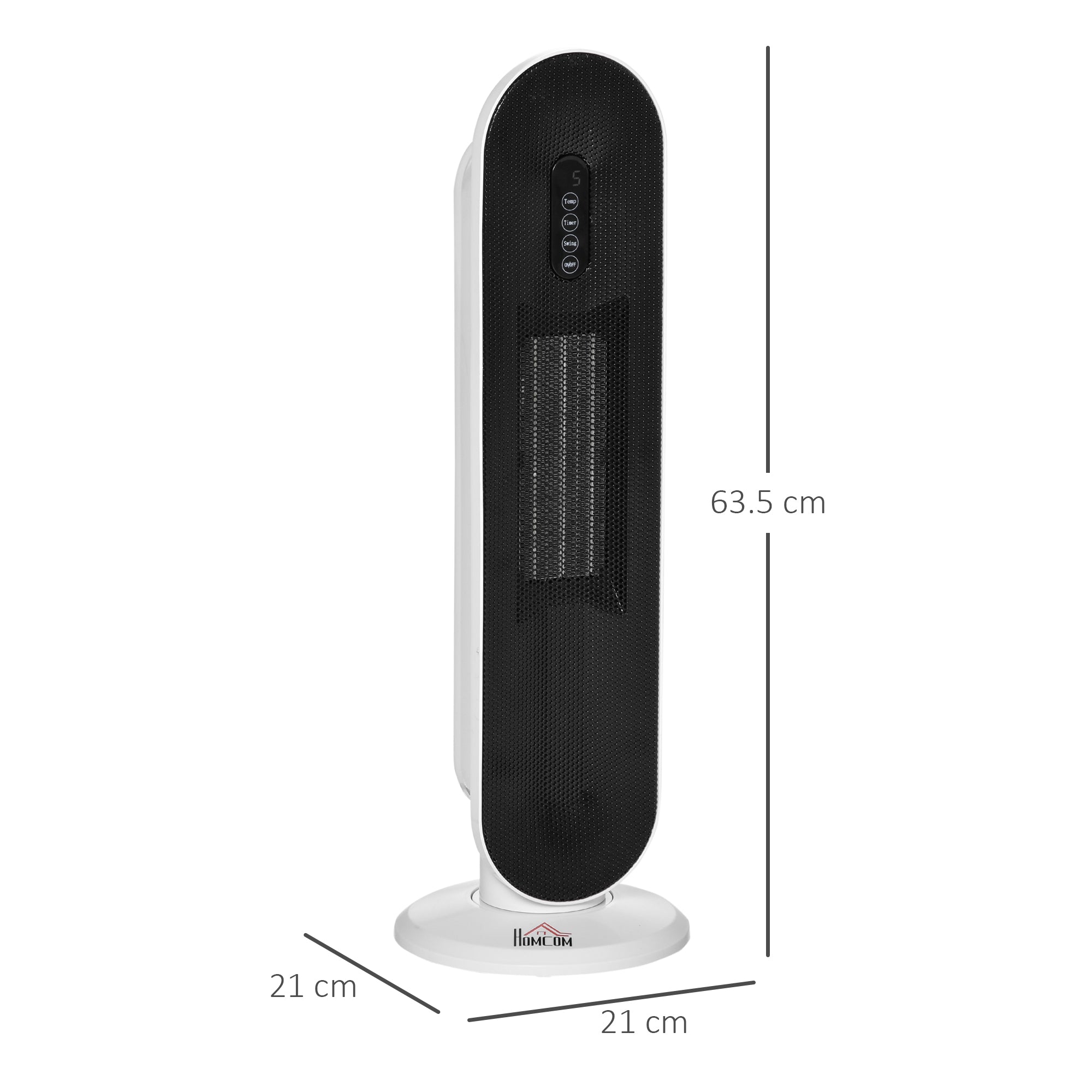 HOMCOM Ceramic Space Heater, Indoor Tower Heater with 2 Heat, Oscillation, Remote Control, Timer, Tip-Over & Overheating Protection, 1200W/2000W, White - North Peak Garden Furniture