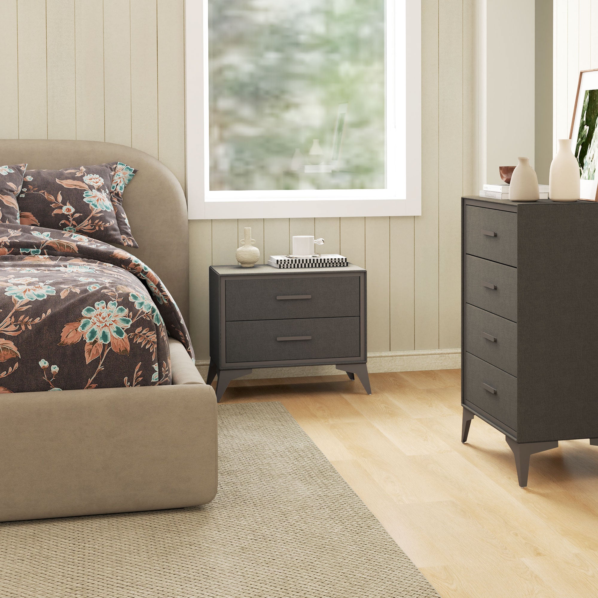 HOMCOM Velvet-Feel Chest of Two Drawers - Brown - North Peak Garden Furniture