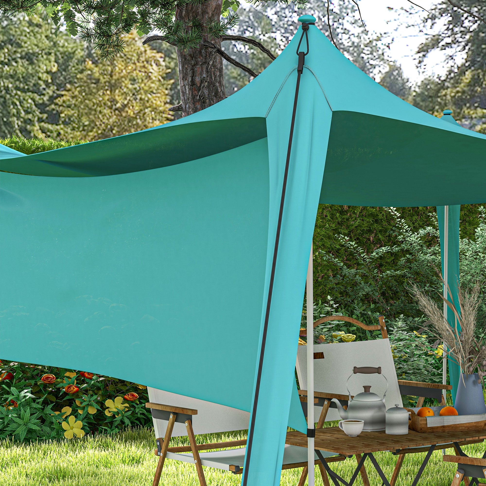 Outsunny Beach Tent Event Shelter with Detachable Sidewall and Carry Bag, for Camping, Trips, Fishing, Picnics, Sky Blue - North Peak Garden Furniture