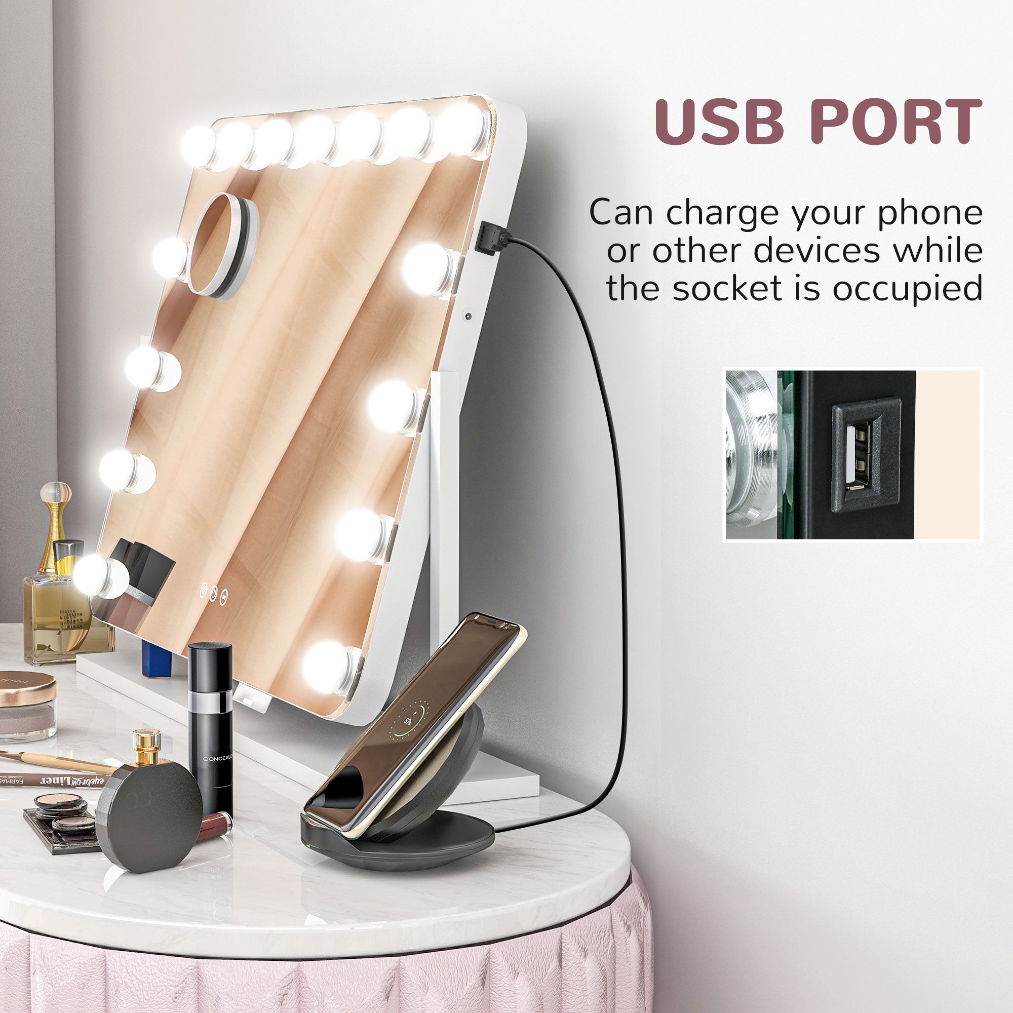 HOMCOM 14 LED bulb Tabletop Makeup Mirror, with Adjustable Settings - North Peak Garden Furniture