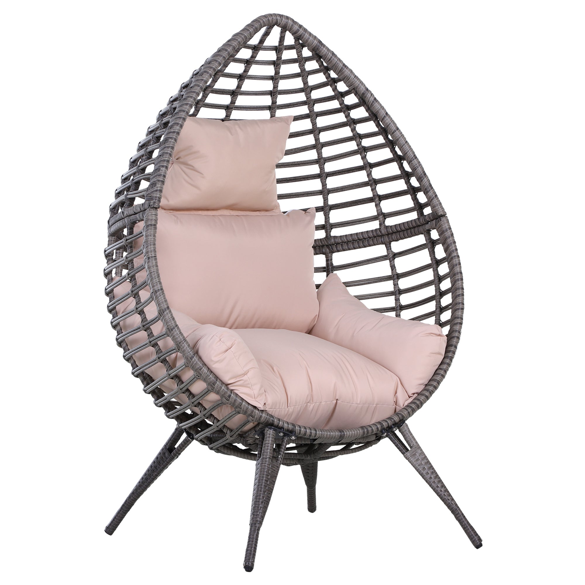 Outsunny Outdoor Egg Chair, PE Rattan Teardrop Chair with Full-body Soft Padded Cushion, Grey - North Peak Garden Furniture