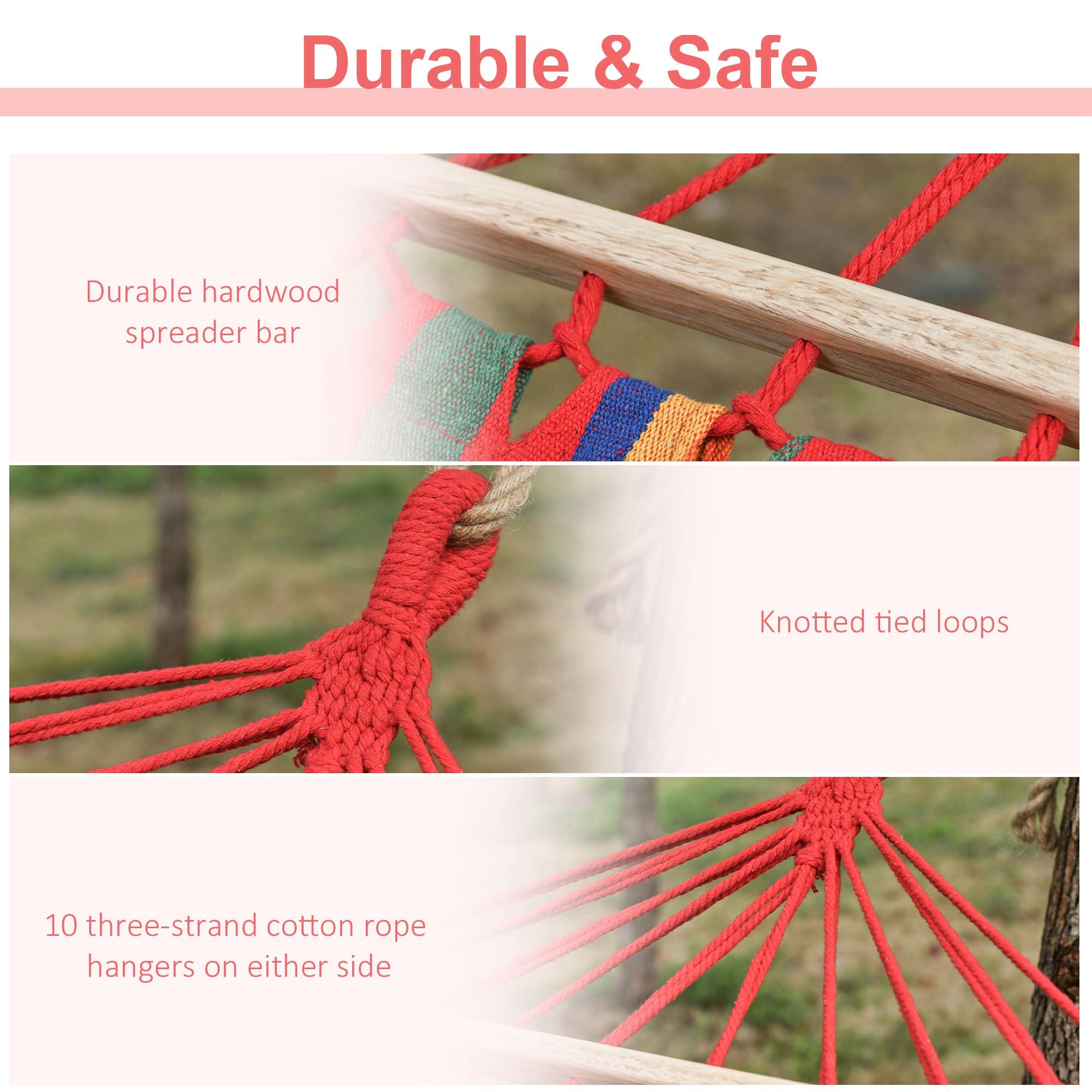 Outsunny Cotton Hammock Soft Portable Swing Sleeping w/ Headrest & Side Pocket Deluxe Swing Chair for Beach, Yard, Bedroom, Patio, Porch, Indoor, Outdoor，270 x 80 cm - North Peak Garden Furniture