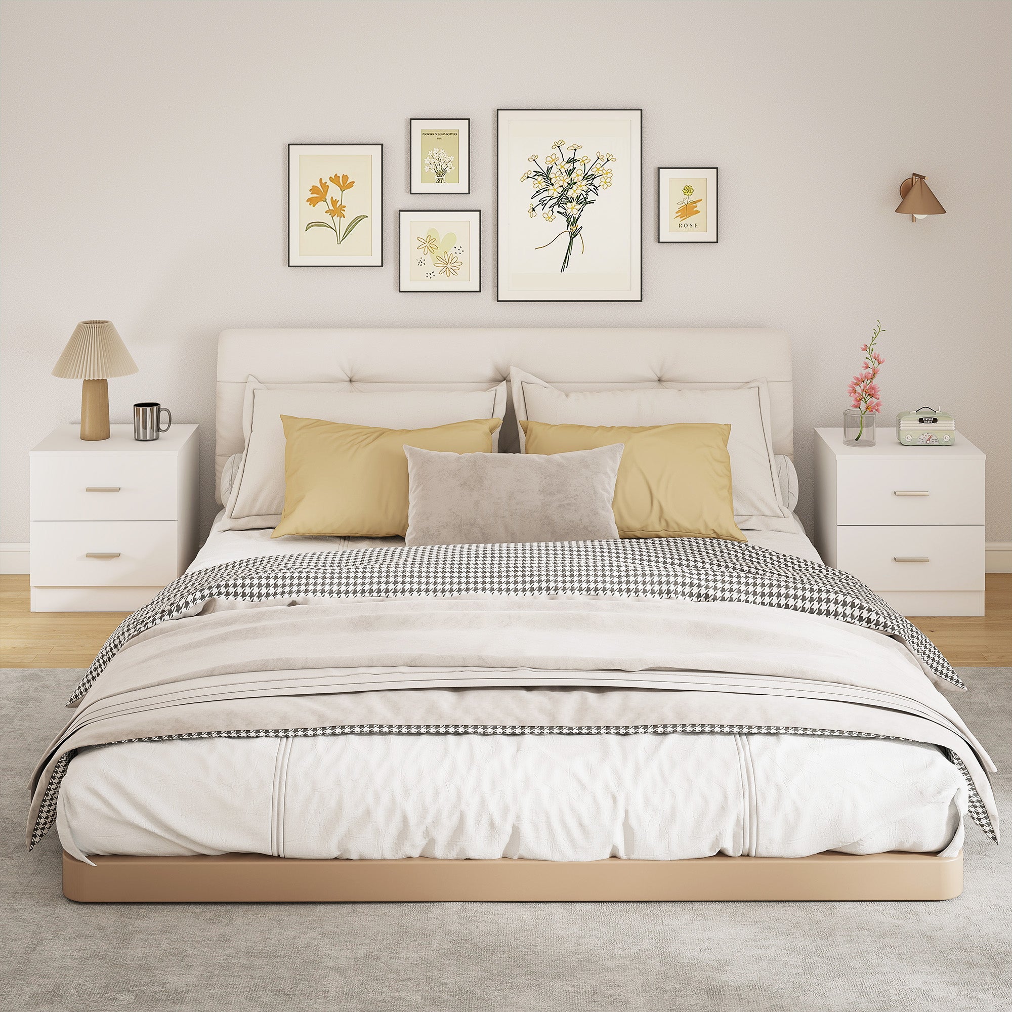 HOMCOM Set of 2 Modern Nightstands, Bedside Tables with 2 Storage Drawers, Accent End Table for Bedroom and Living Room, White
