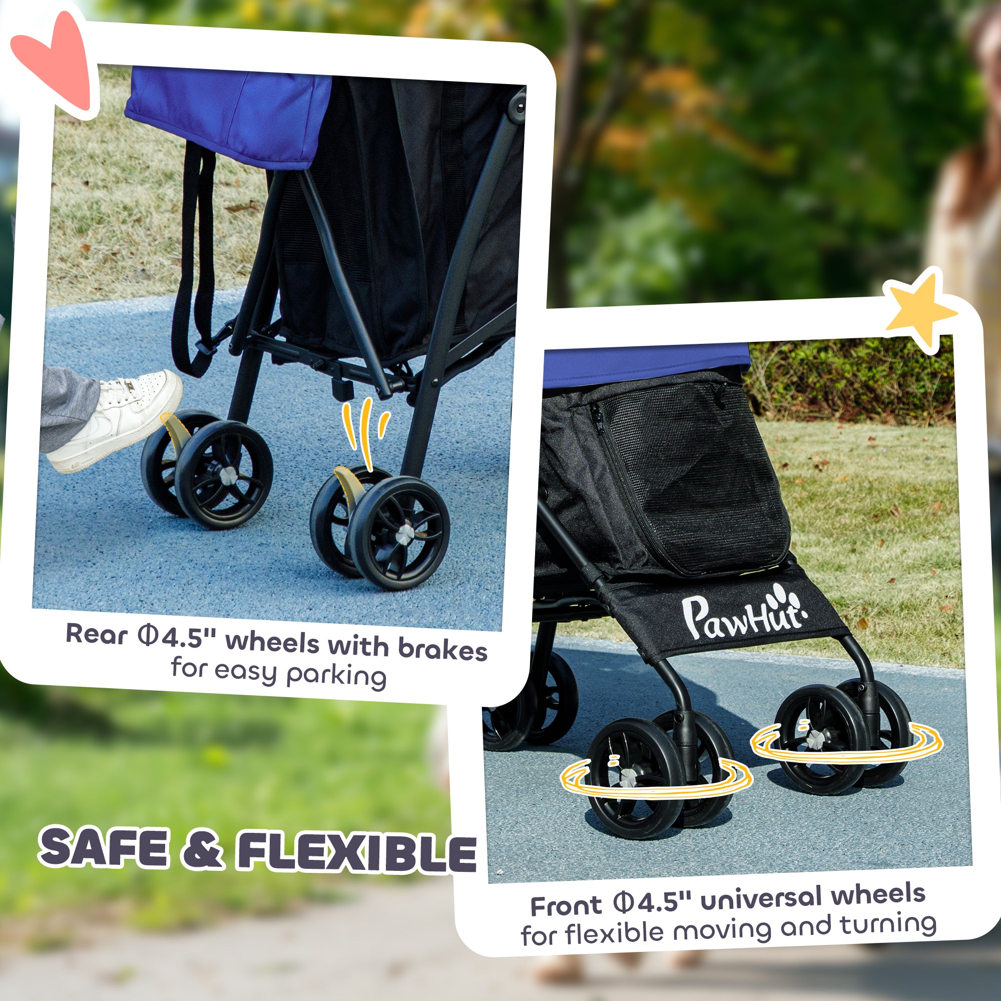 PawHut Umbrella Structure Dog Stroller, Lightweight & Portable Dog Pram w/ Shoulder Strap, Storage Bag & Cup Holder, Dark Blue - North Peak Garden Furniture