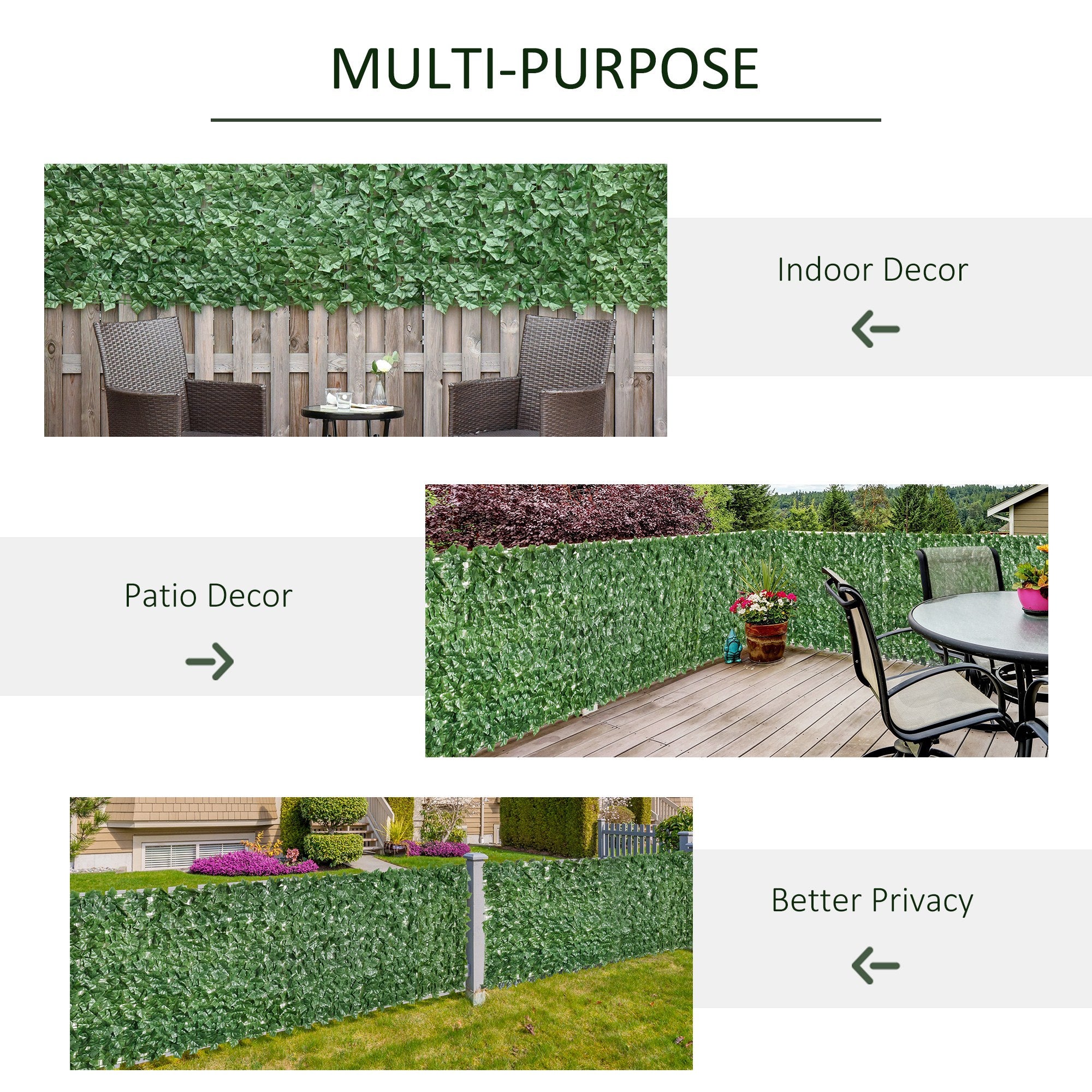 Outsunny Artificial Hedge Screen: Leafy Design for Garden Outdoor Indoor Décor, 3M x 1M, Deep Green