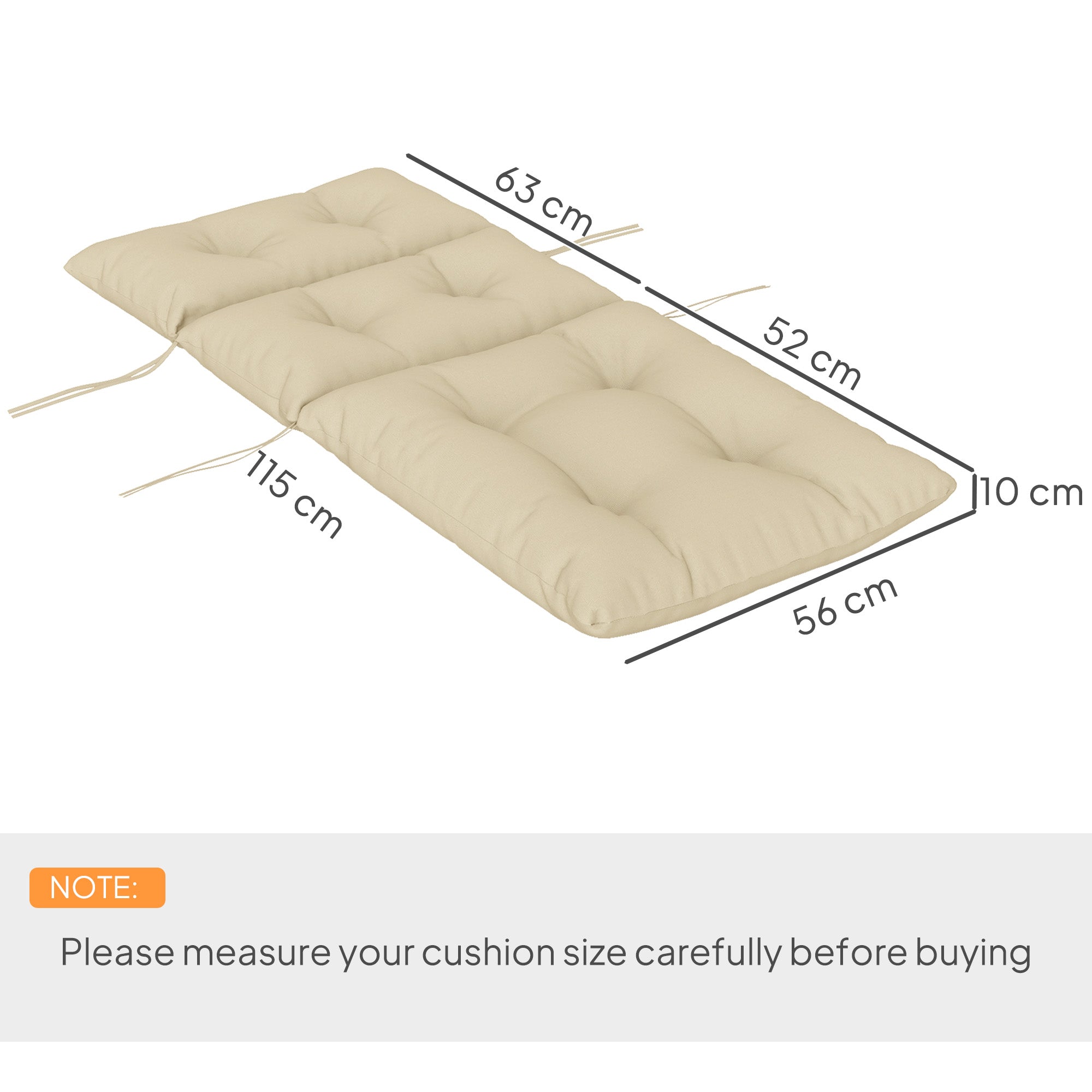Outsunny Tufted Adirondack Chair Cushion, Thick Garden Seat Cushion Pad with Backrest, Rocking Chair Cushion with Ties for Outdoor and Indoor Use, Beige - North Peak Garden Furniture