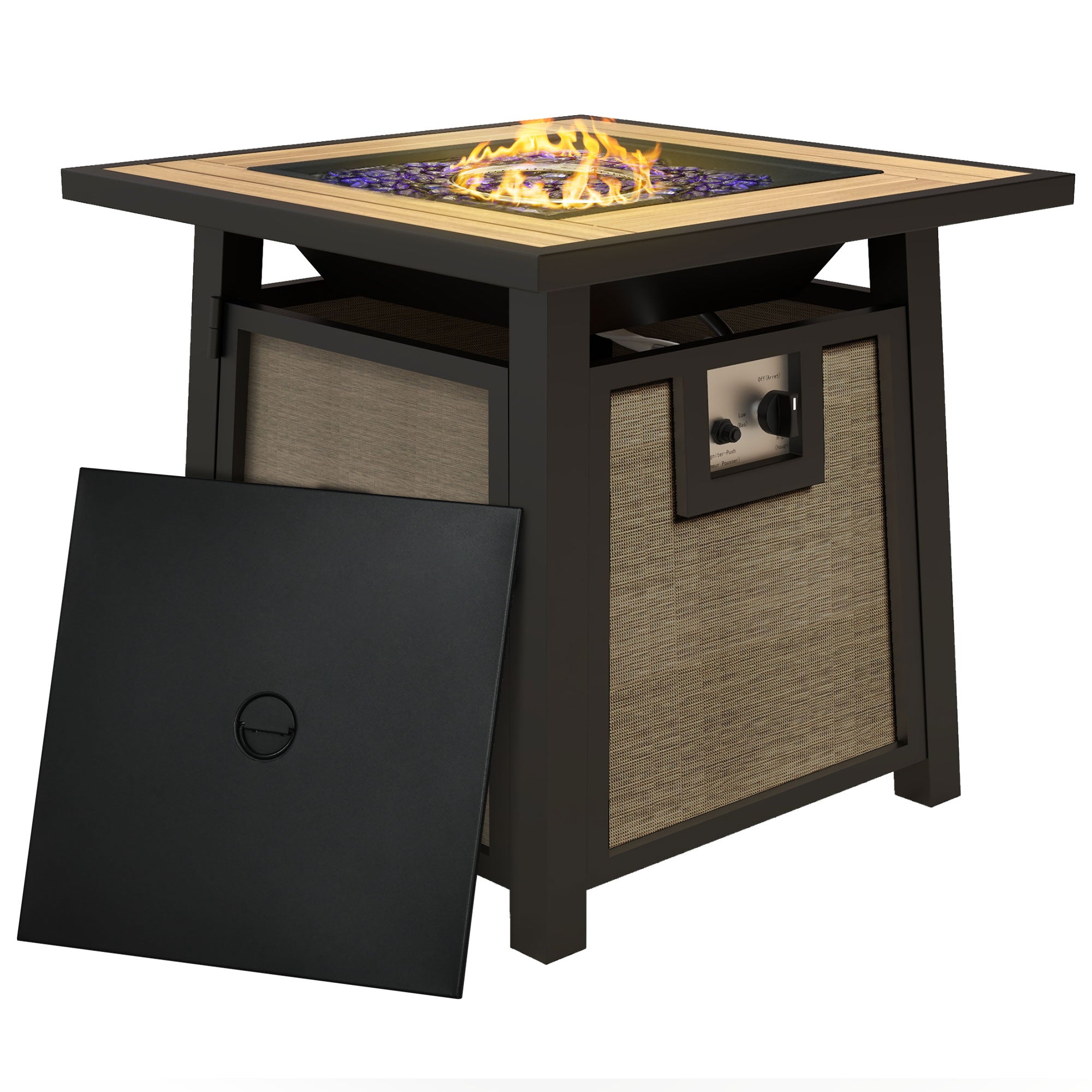 Outsunny 50,000 BTU Gas Fire Pit Table with Cover and Glass Beads, Brown - North Peak Garden Furniture