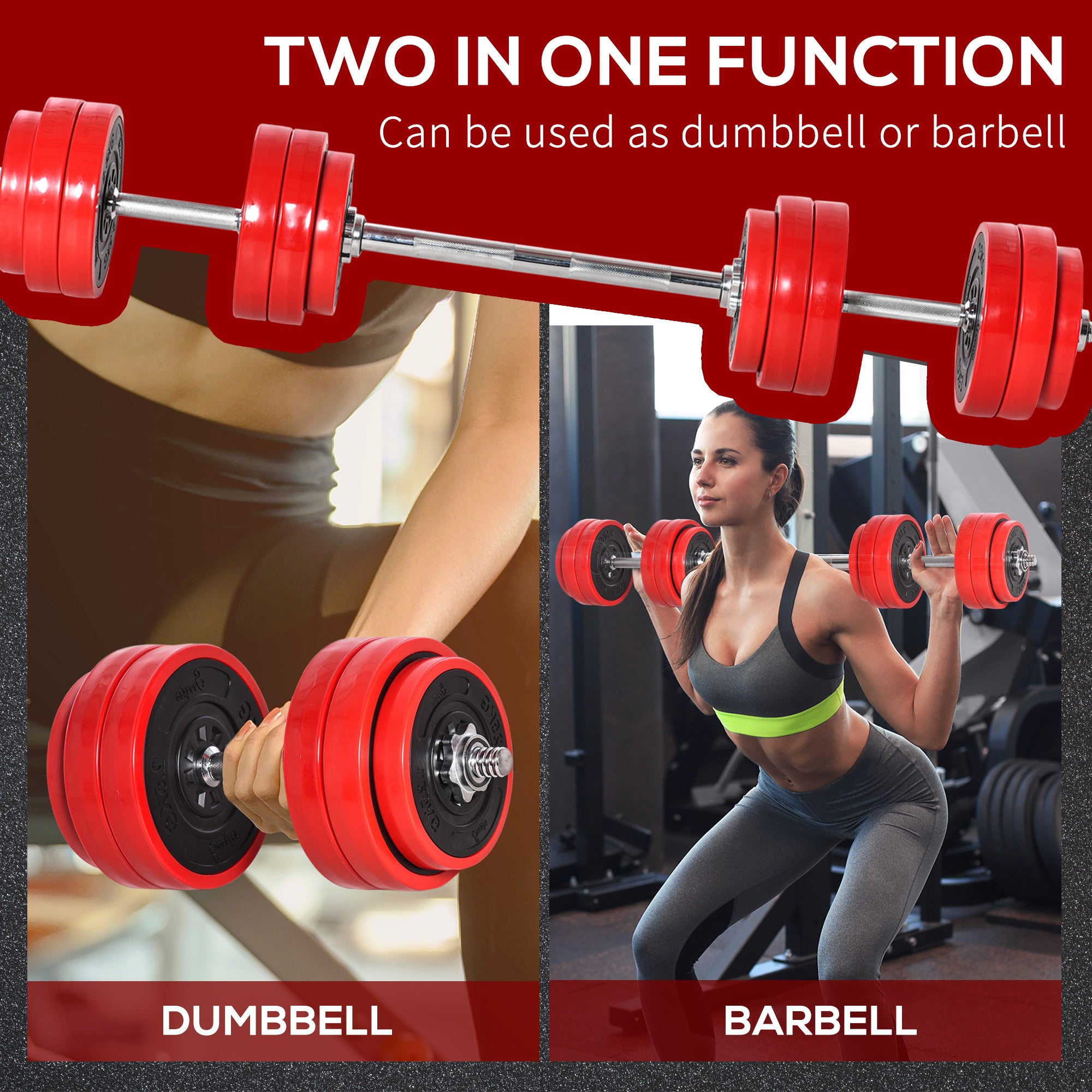 HOMCOM 30KGS 2-In-1 Dumbbell & Barbell Adjustable Set Strength Muscle Exercise Fitness Plate Bar Clamp Rod Home Gym Sports Area