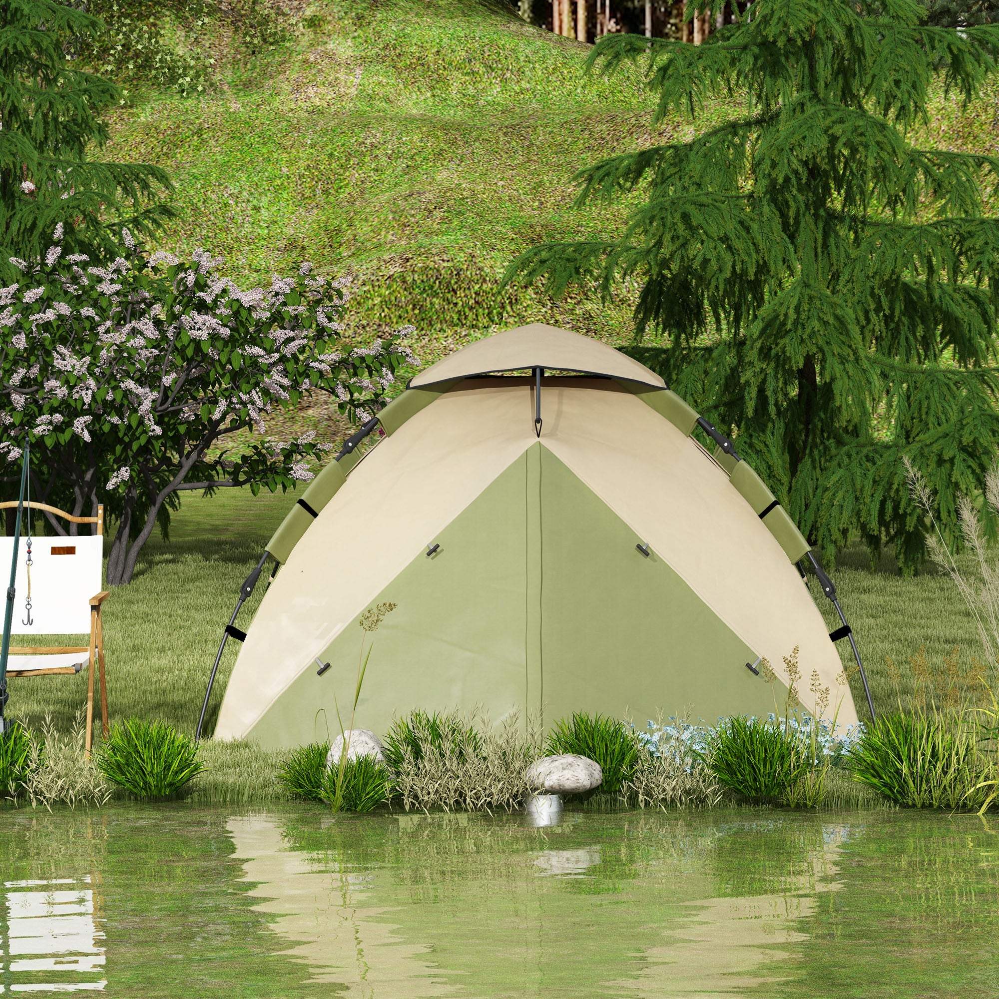 Outsunny Two-Man One Room Camping Tent, with Accessories - Dark Green - North Peak Garden Furniture