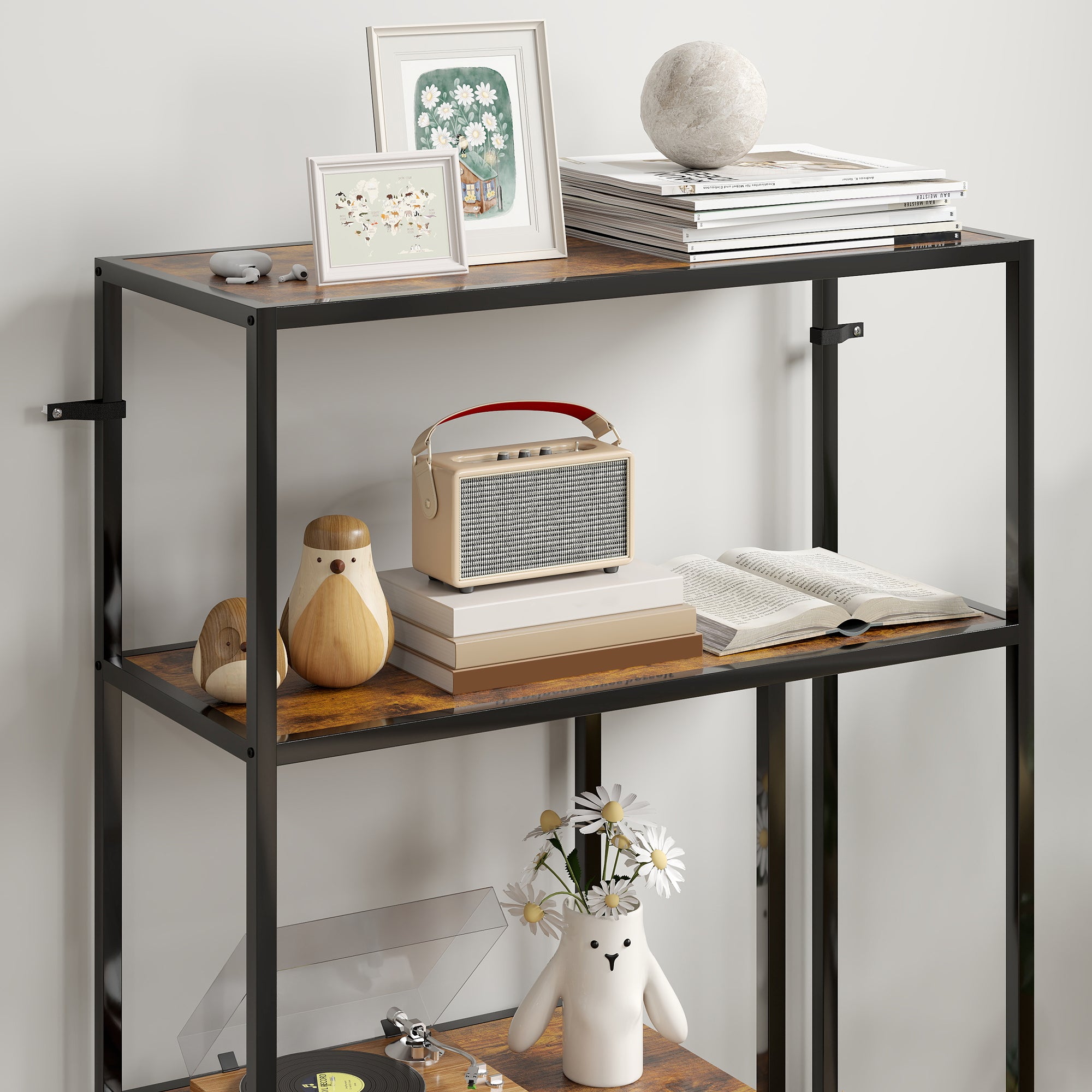 HOMCOM 4-Tier Bookshelf with Open Shelves - Rustic Brown - North Peak Garden Furniture