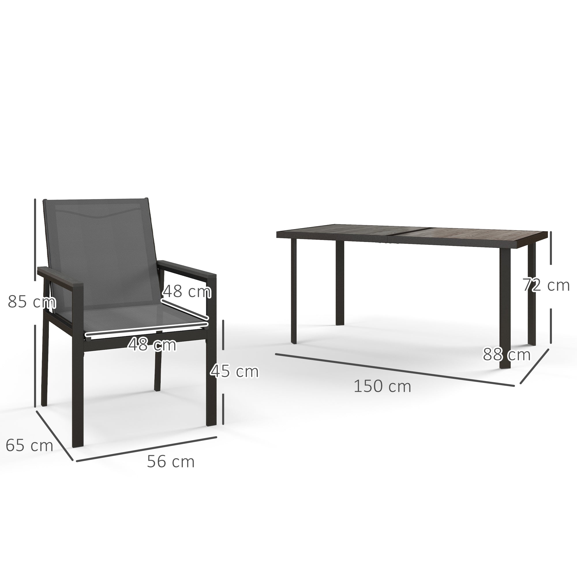 Outsunny Seven-Piece Metal Dining Set, with Glass-Top Table - Grey - North Peak Garden Furniture