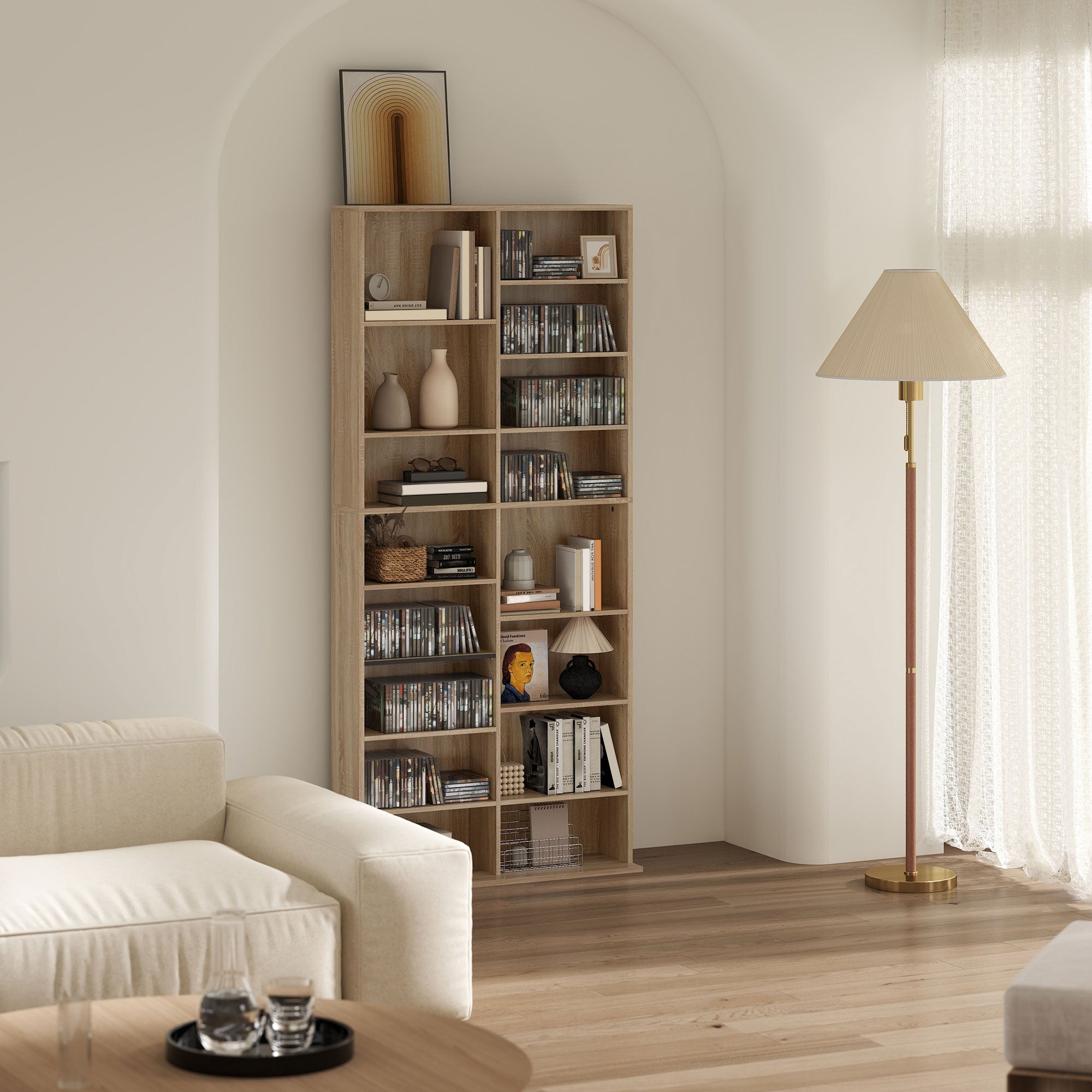 HOMCOM 640 CD Storage Tower - Nature Wood Finish - North Peak Garden Furniture