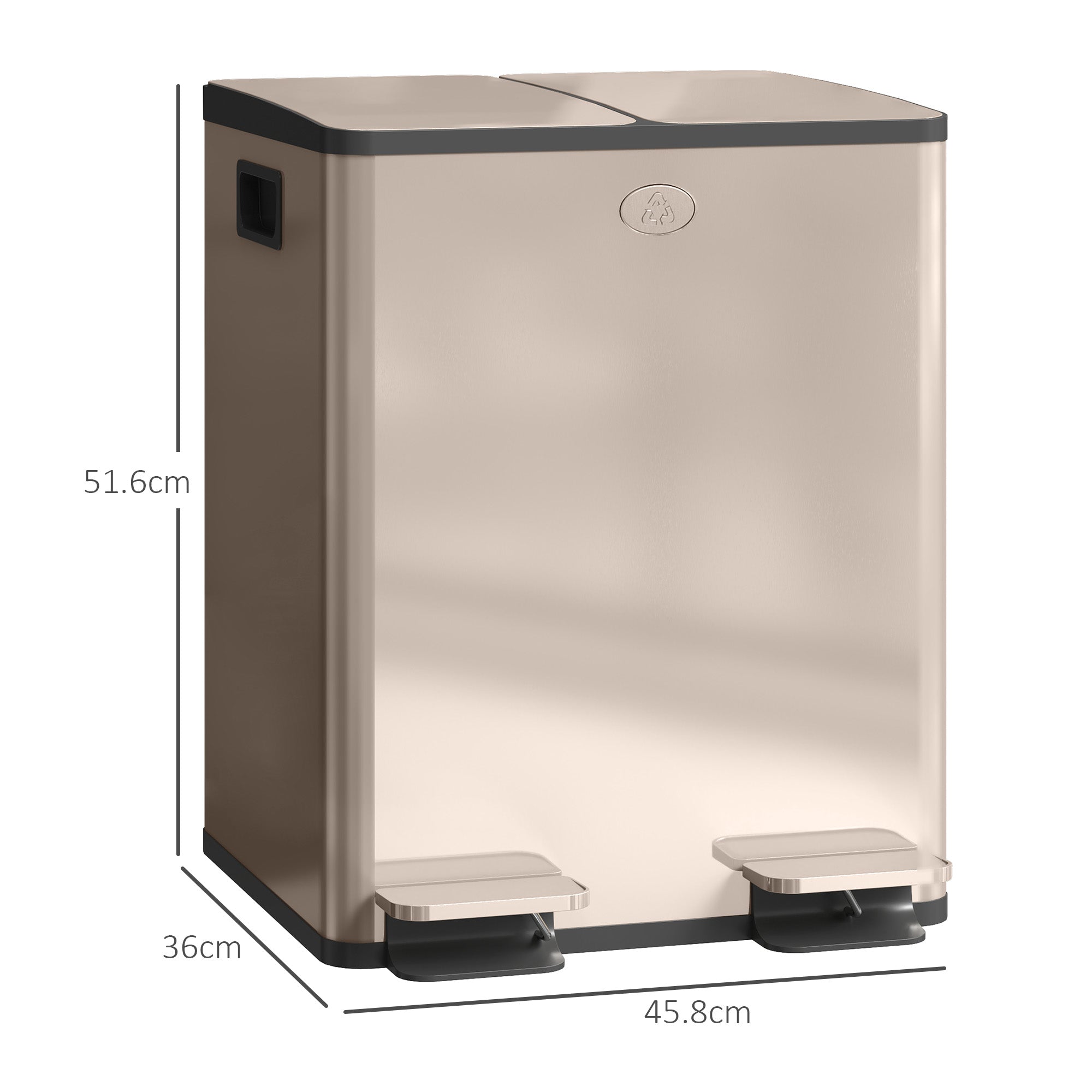 HOMCOM 40L Dual Compartment Stainless Steel Bin, with Deodoriser Holders - Gold Tone - North Peak Garden Furniture