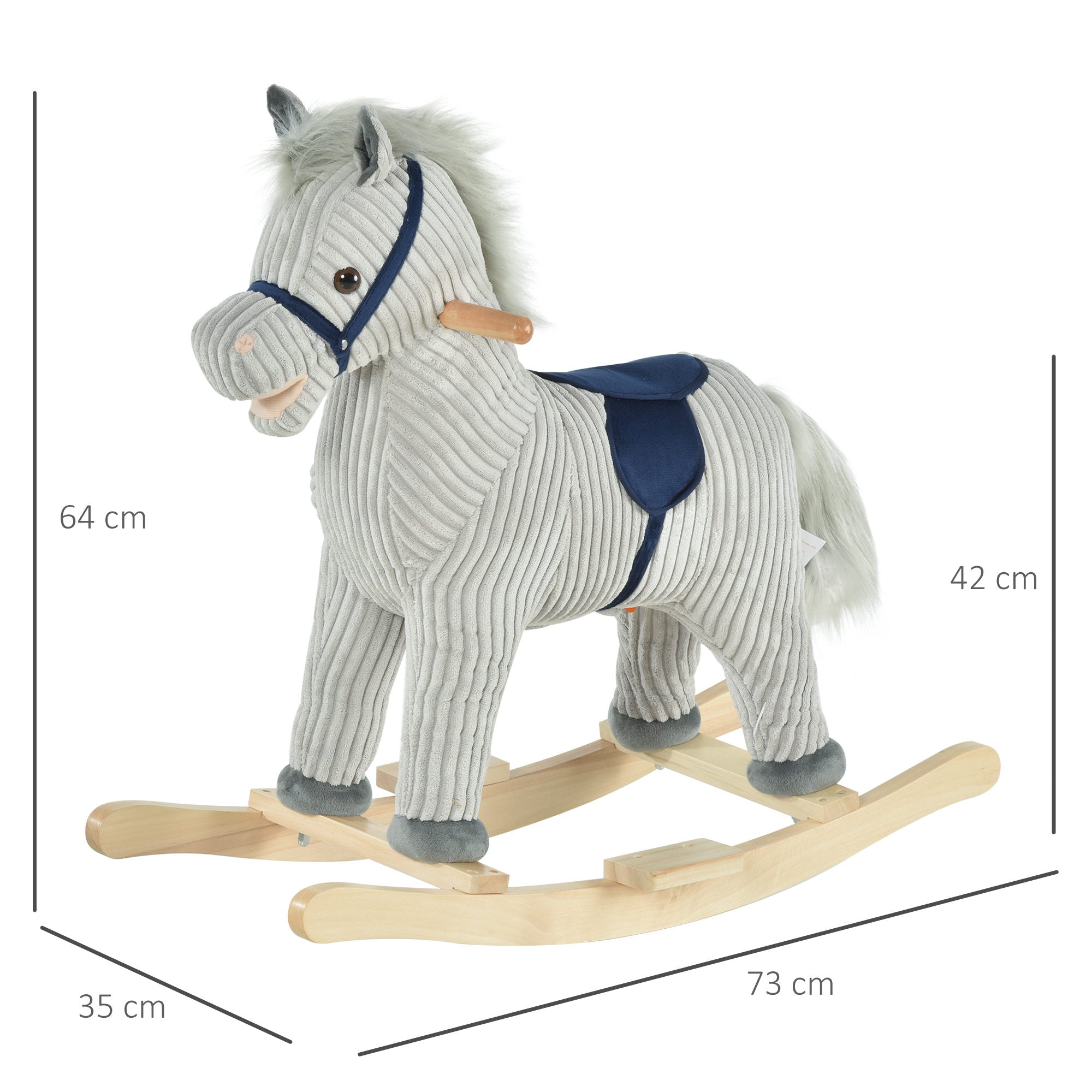 HOMCOM Kids Plush Rocking Horse w/ Sound Children Rocker Ride On Toy Gift 3-6 Years Grey - North Peak Garden Furniture