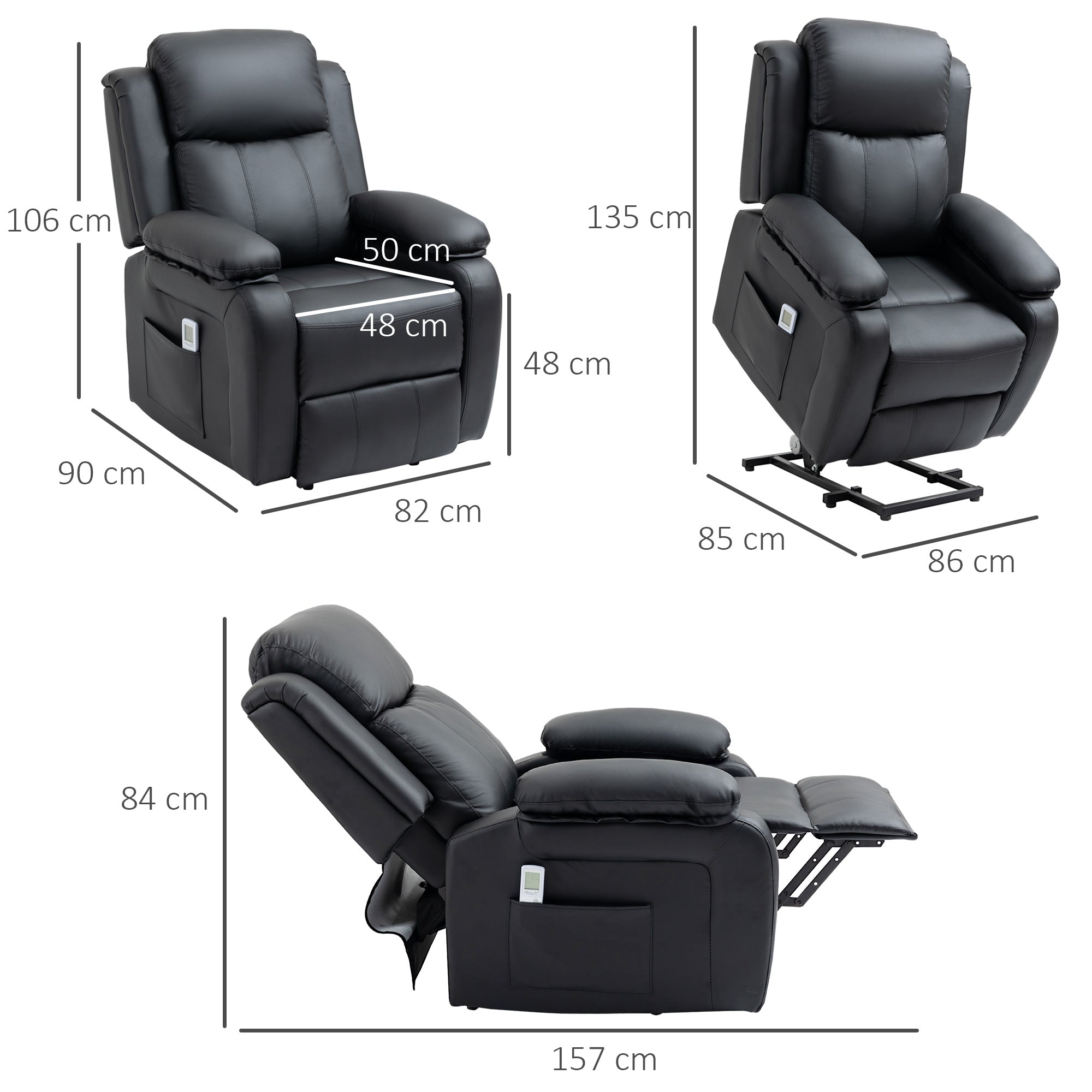 HOMCOM Electric Power Lift Recliner Chair Vibration Massage Reclining Chair with Remote Control and Side Pocket, Black - North Peak Garden Furniture