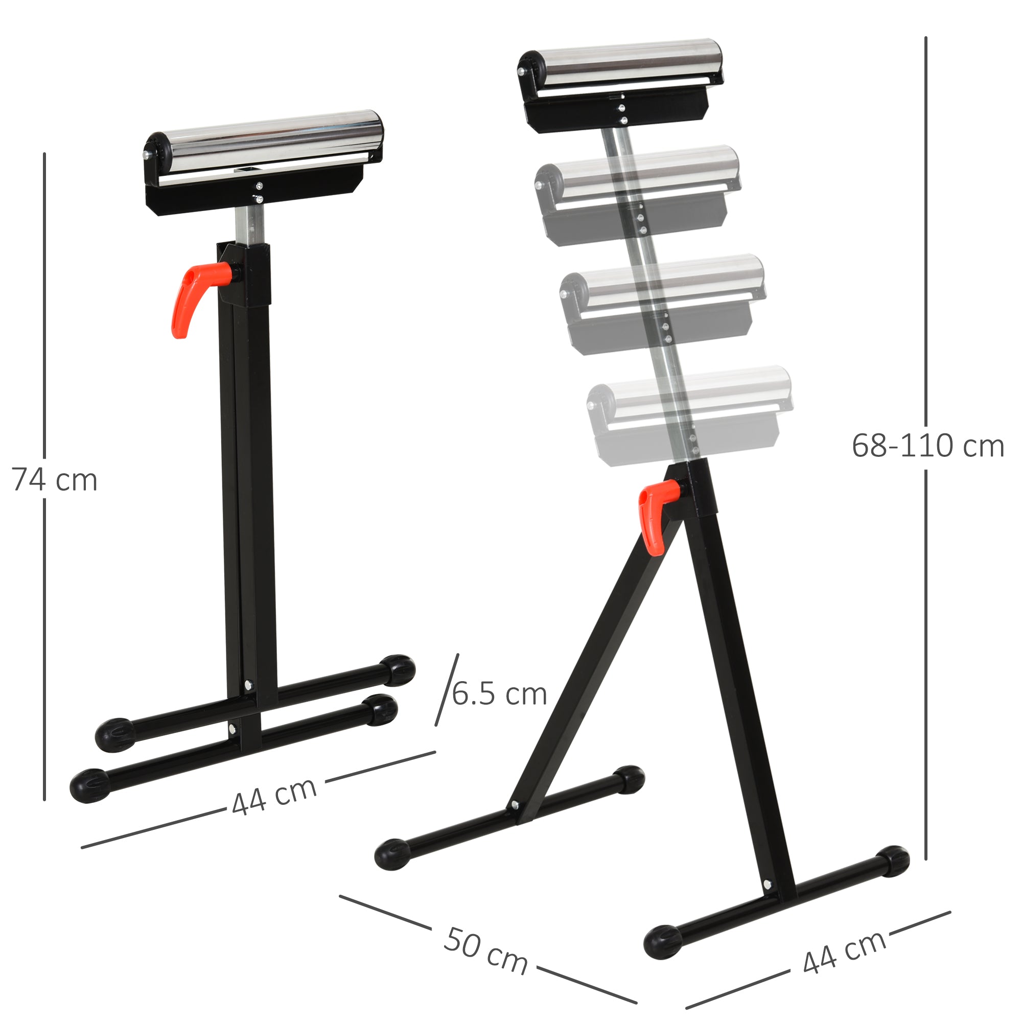 HOMCOM Folding Roller Stand, Material Support Pedestal with Ball Bearing Roller Height Adjustable Portable, Metal Construction, Black - North Peak Garden Furniture
