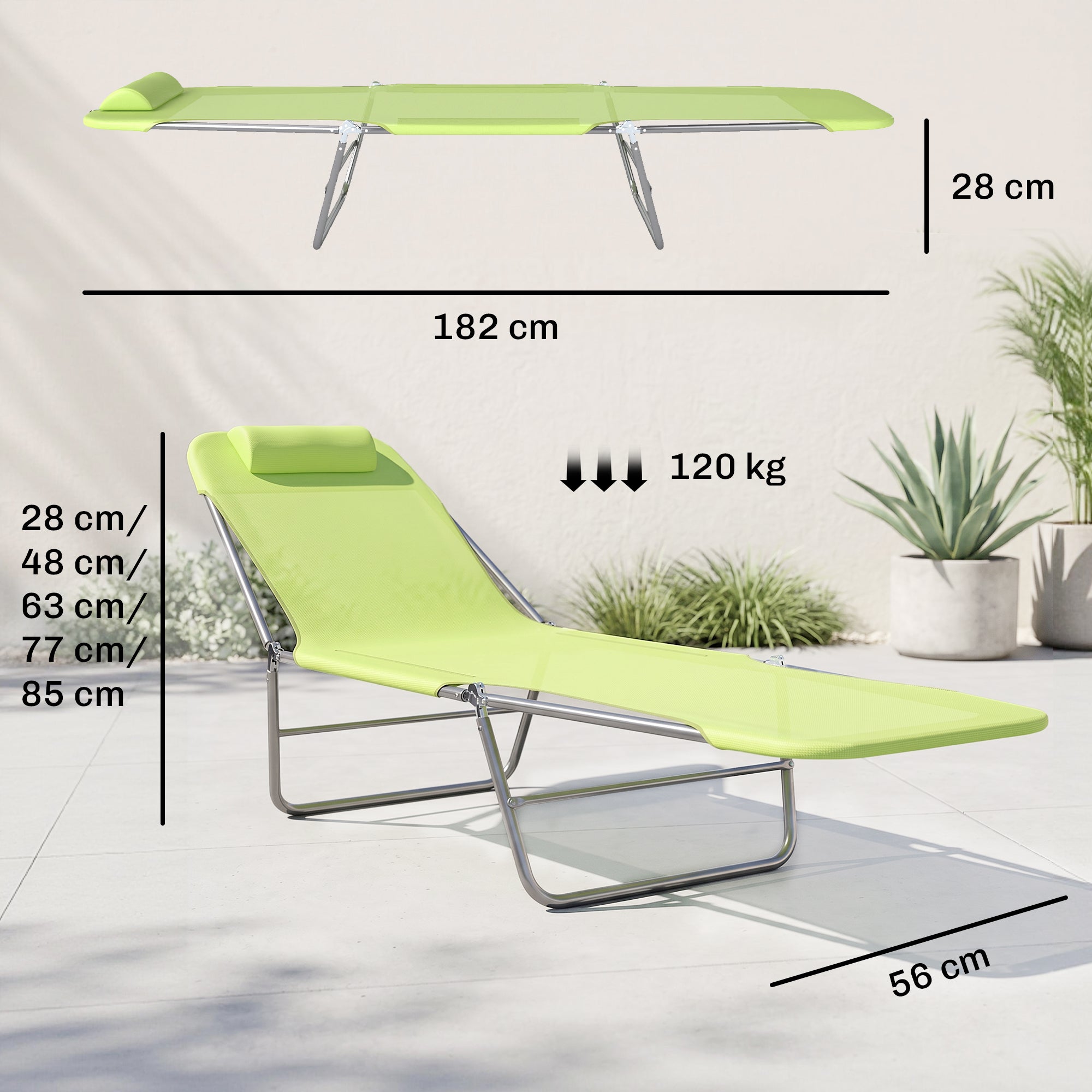 Outsunny Single Folding Sun Lounger - Green