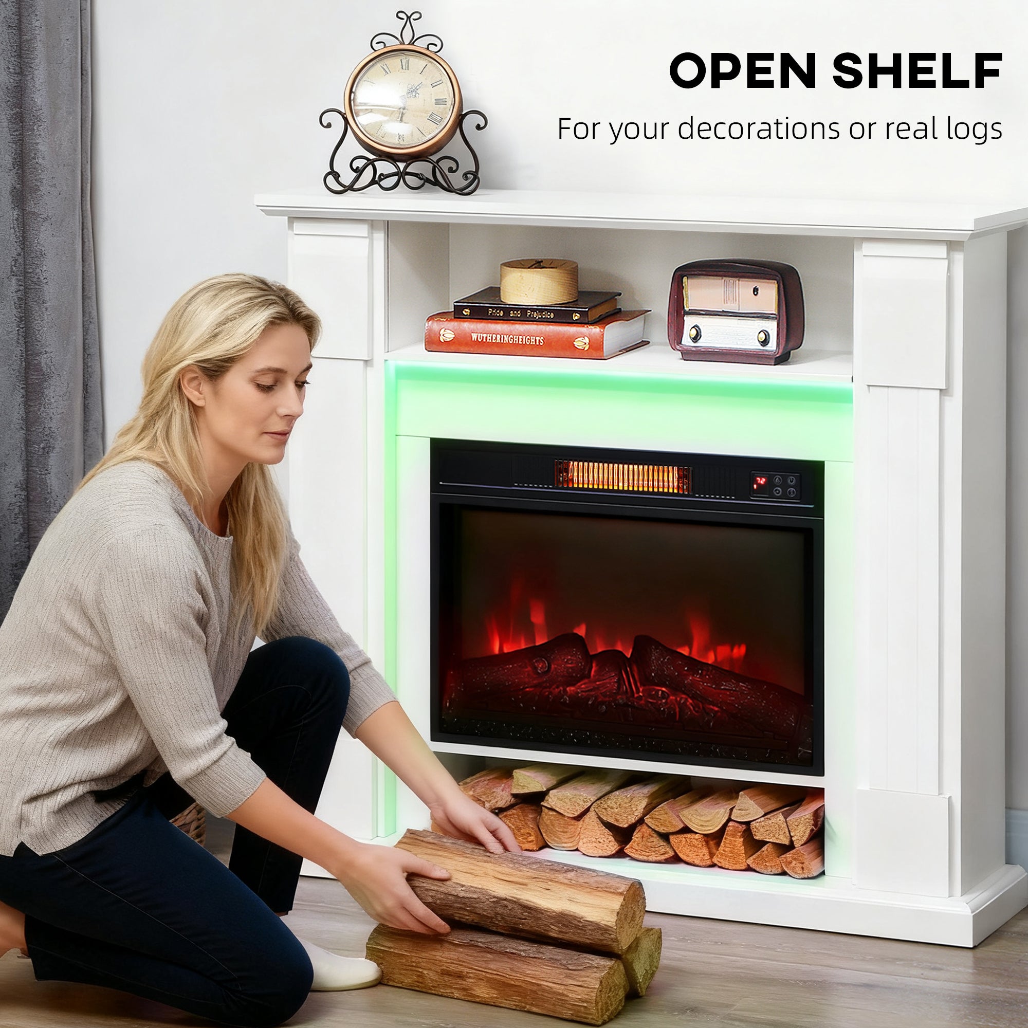 HOMCOM 6142 BTU Electric Fireplace and LED Mantel, 17-27°C - White