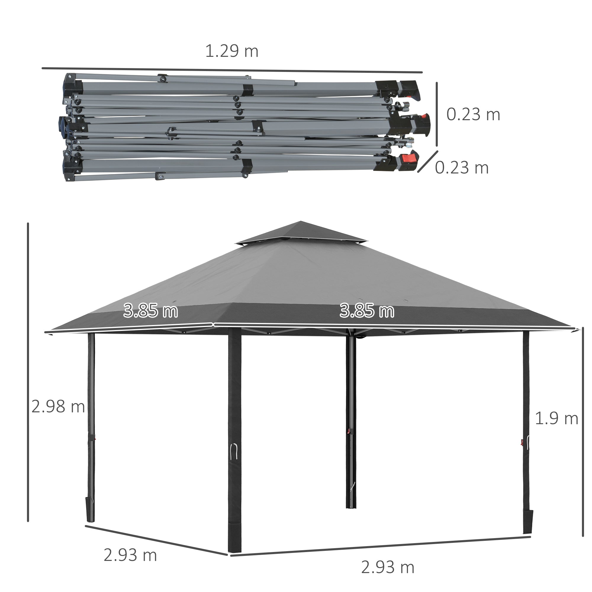 Outsunny 4 x 4m Pop-up Gazebo Double Roof Canopy Tent with UV Proof, Roller Bag & Adjustable Legs Outdoor Party, Steel Frame, Grey - North Peak Garden Furniture