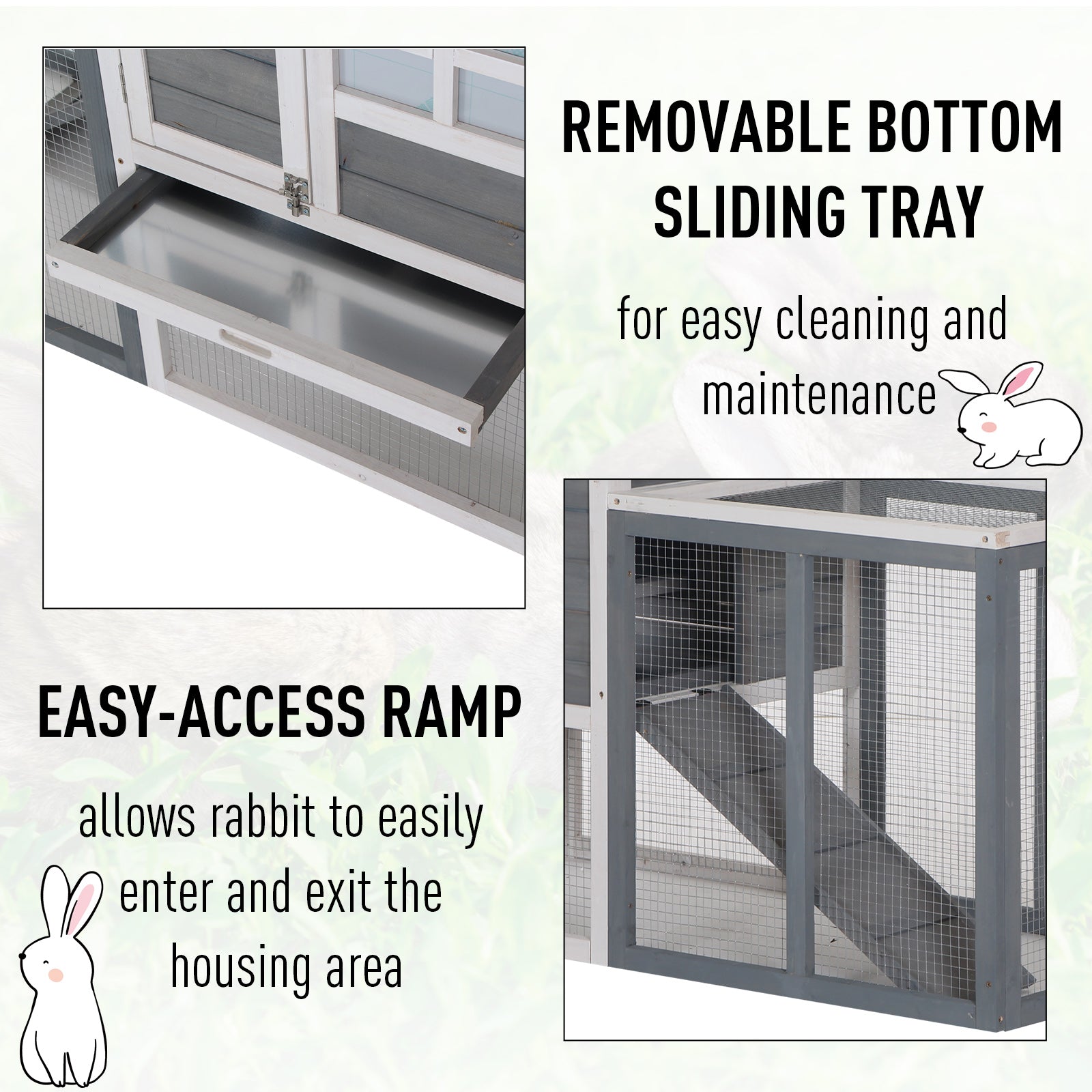 PawHut 2 Tier Wooden Guinea Pigs Hutches Guinea Pig Cage Rabbit Cage Pull Out Tray W/ Ramp 122 x 62.6 x 92 cm