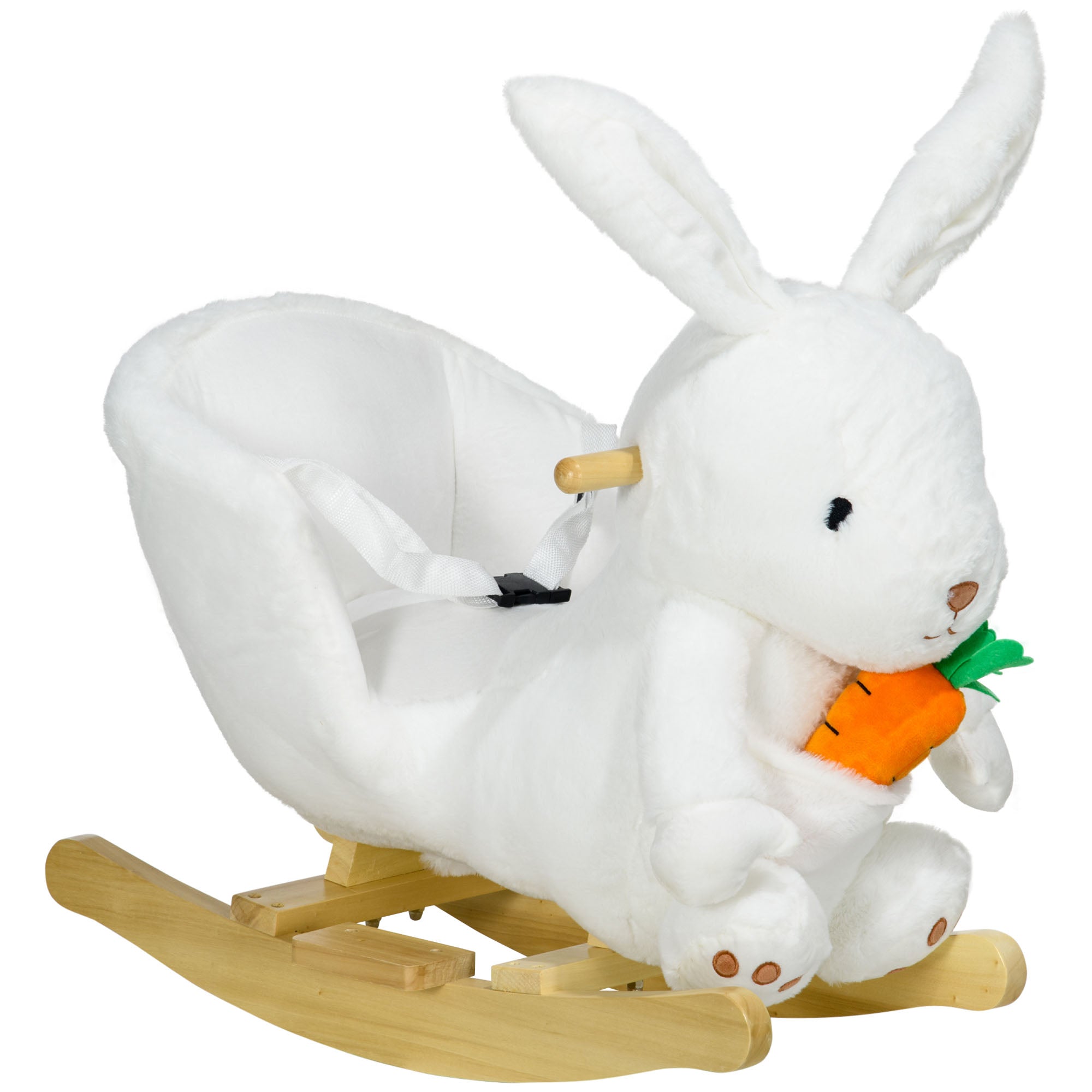 HOMCOM Kids Rabbit-Shaped Rocking Horse, with Safety Belt, Realistic Sounds, for Ages 18-36 Months - White - North Peak Garden Furniture