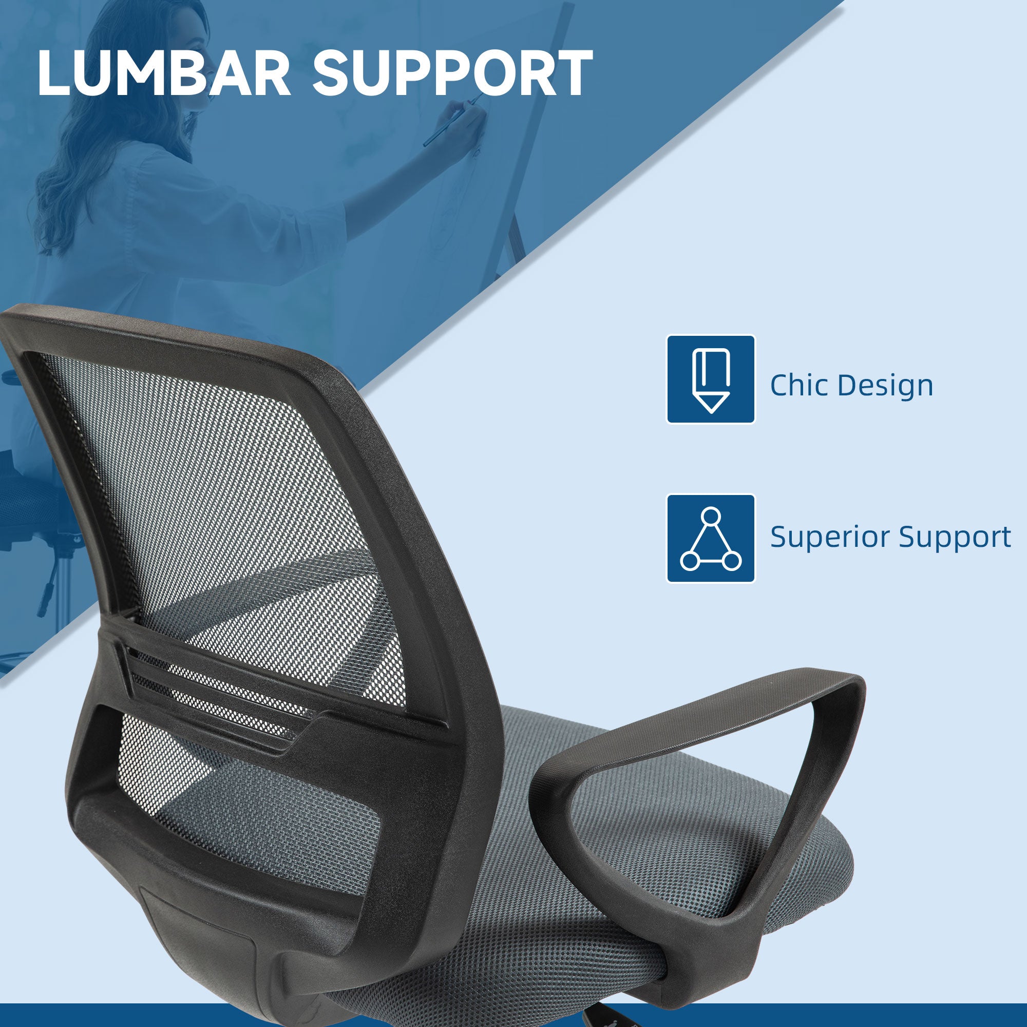 Vinsetto Ergonomic Mesh Back Drafting Chair Draughtsman Chair with Adjustable Height, Grey - North Peak Garden Furniture