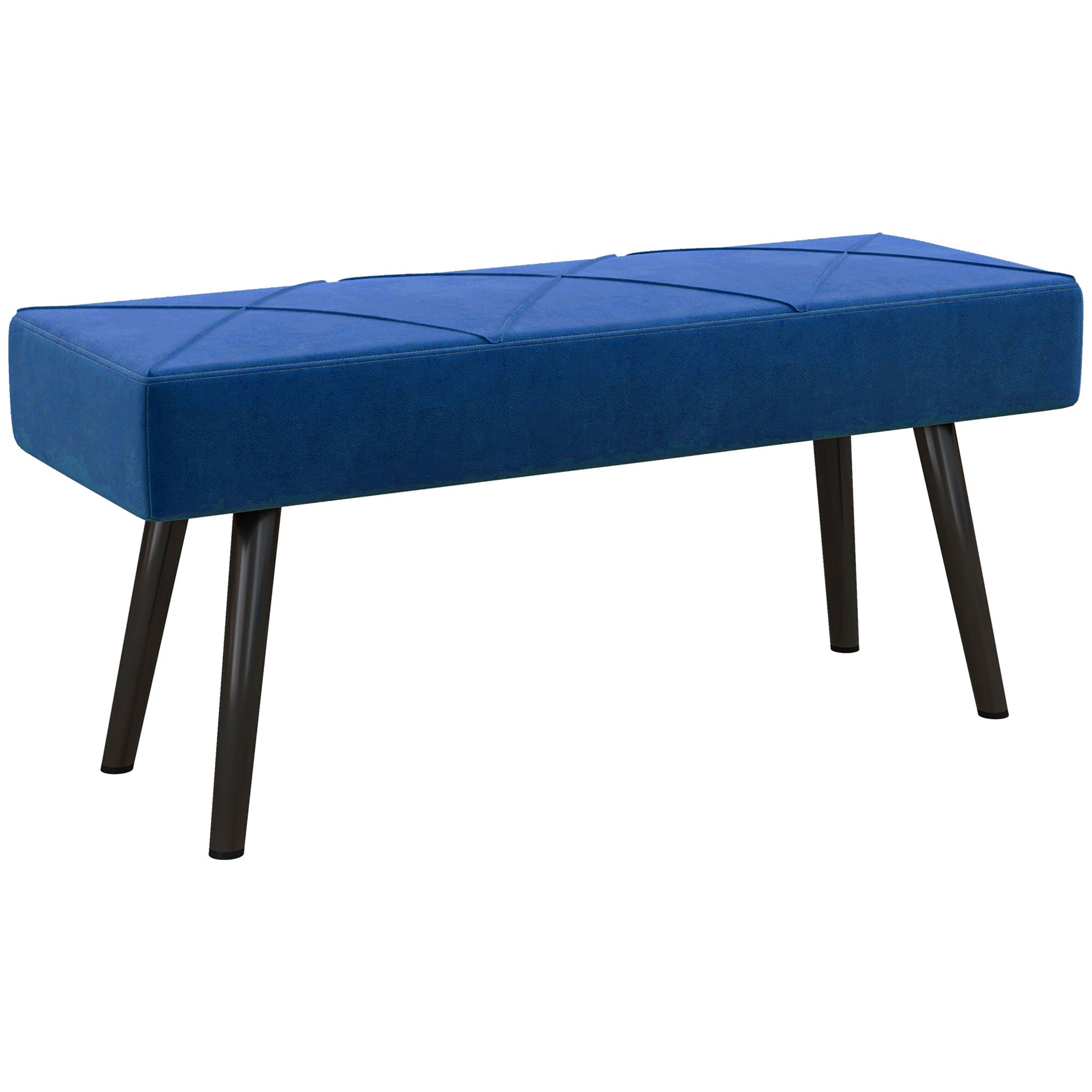 HOMCOM End of Bed Bench with X-Shape Design and Steel Legs, Upholstered Hallway Bench for Bedroom, Blue - North Peak Garden Furniture