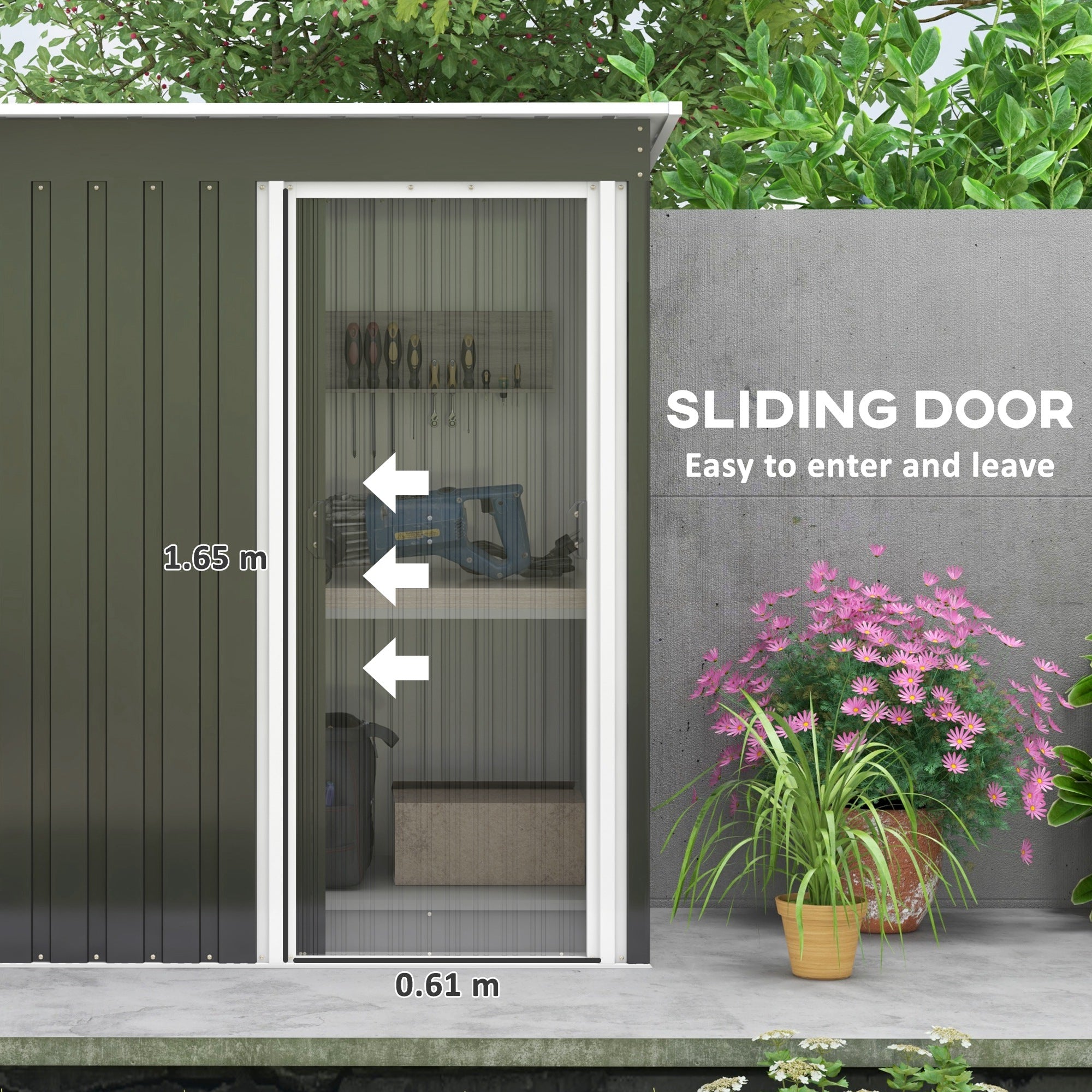 Outsunny 5 x 3ft Garden Storage Shed with Sliding Door and Sloped Roof Outdoor Equipment Tool Backyard, Black - North Peak Garden Furniture