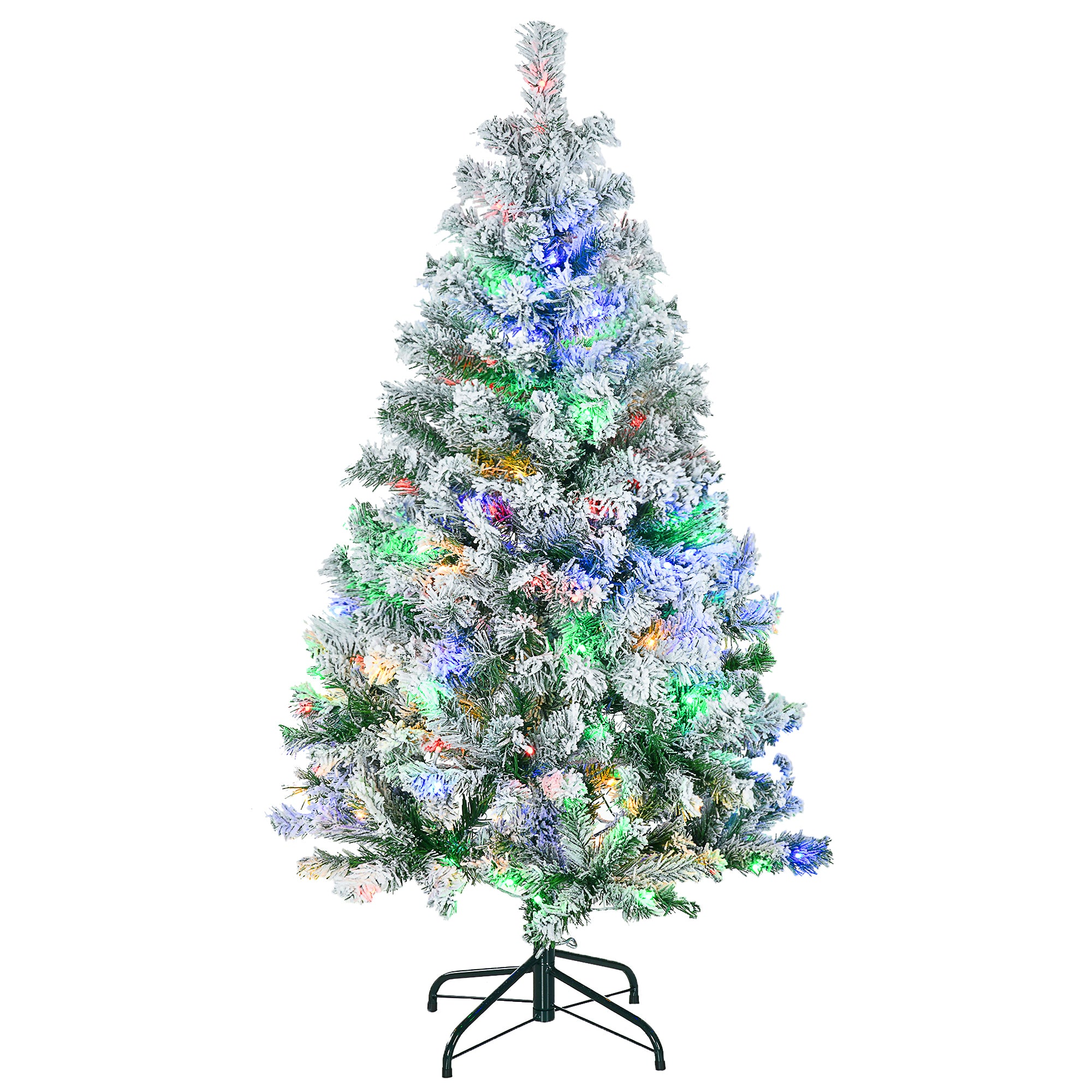 HOMCOM 4.5' Artificial Snow Christmas Trees with Frosted Branches, Warm White or Colourful LED Lights, Steel Base - North Peak Garden Furniture