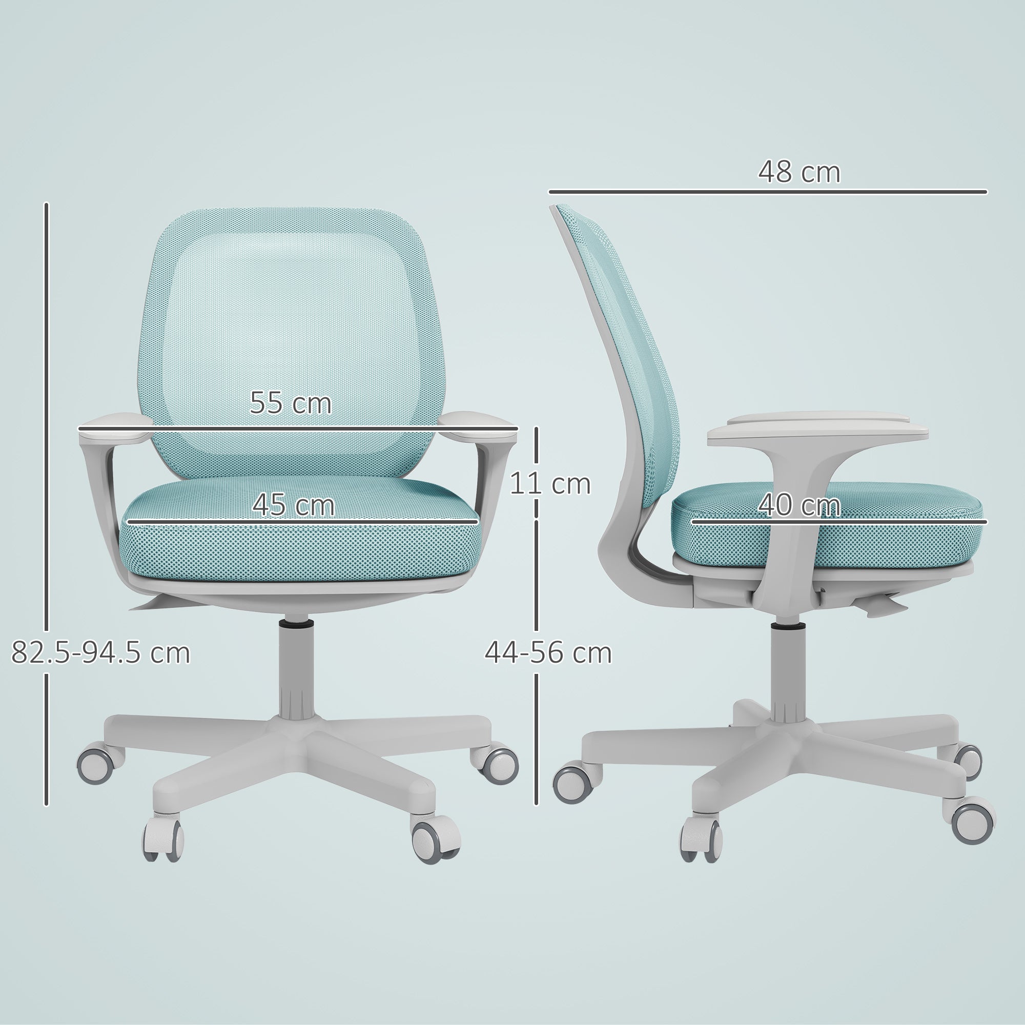 Vinsetto 44-56cm Mesh Back Office Chair - Light Green