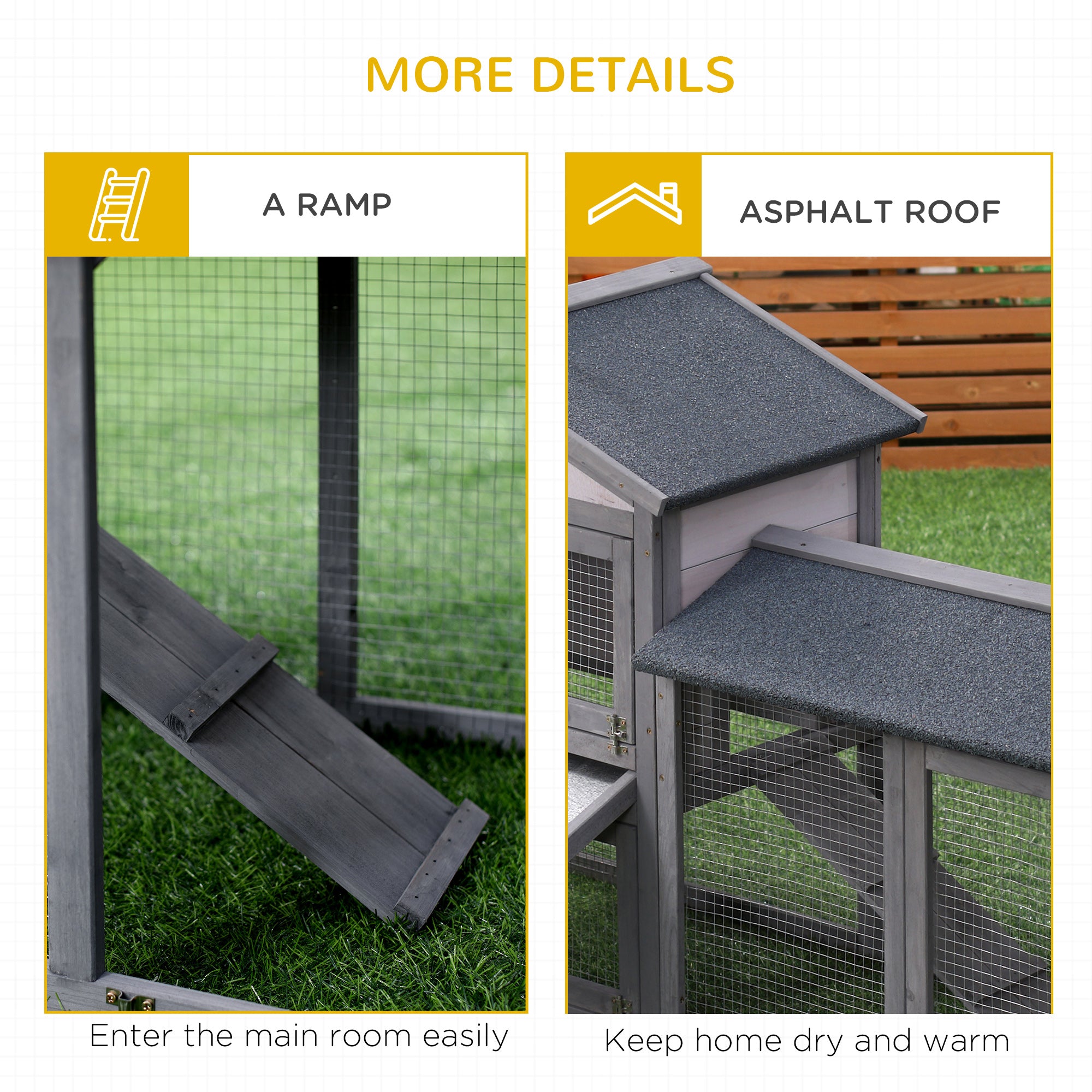 PawHut Wooden Rabbit Hutch Outdoor, Double Tier Guinea Pig Hutch, Small Animal House Water-Resistant Roof Ramp 147 x 54 x 84 cm - North Peak Garden Furniture