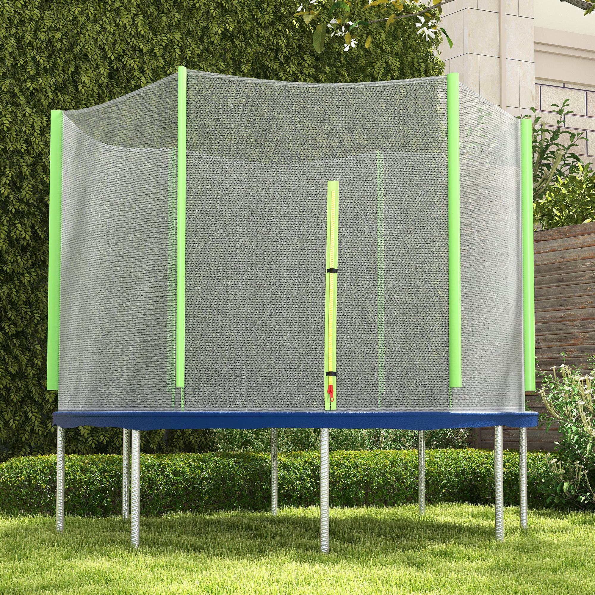 SPORTNOW 10ft Trampoline Net Replacement with 6 Plastic Pole Covers, Weather-Resistant Trampoline Netting Replacement with Zipped Entrance, Poles Not Included, Green