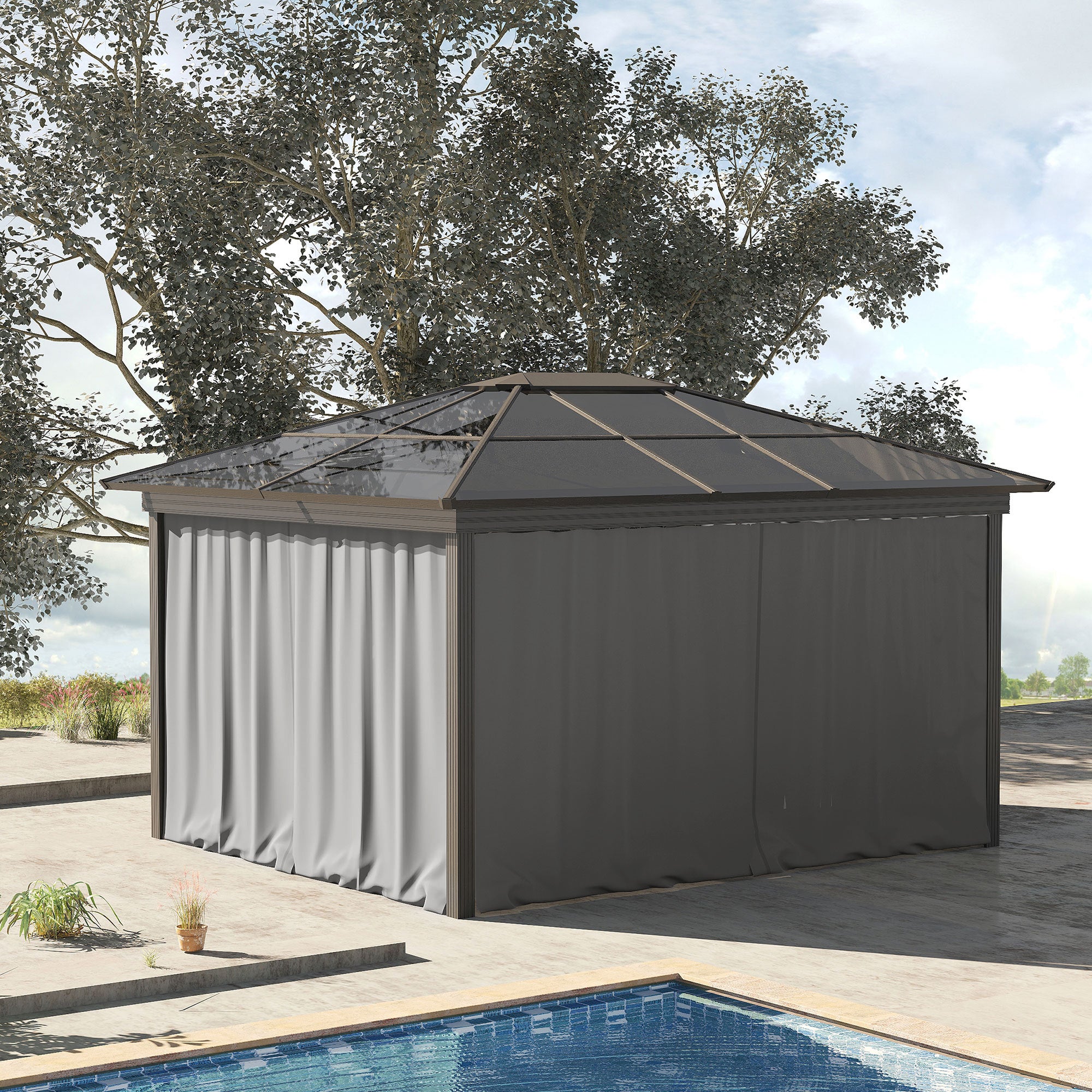 Outsunny Replacement Gazebo Curtains, 4-Panel Gazebo Side Panels Only, for 3 x 3 (M) Gazebos or Pergolas, Hooks/C-Rings Included, Light Grey - North Peak Garden Furniture