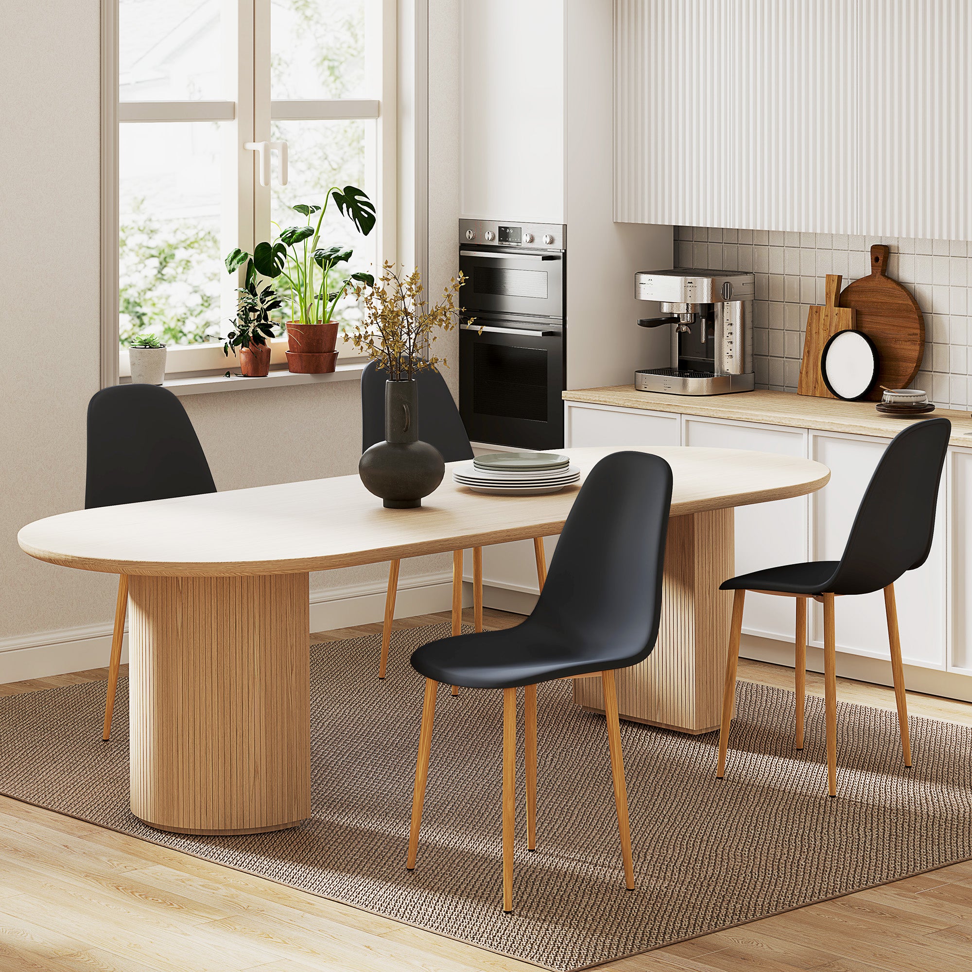 HOMCOM Modern Dining Chairs Set of 4, Kitchen Chairs with Backrest and Steel Legs for Dining Room, Living Room, Black - North Peak Garden Furniture
