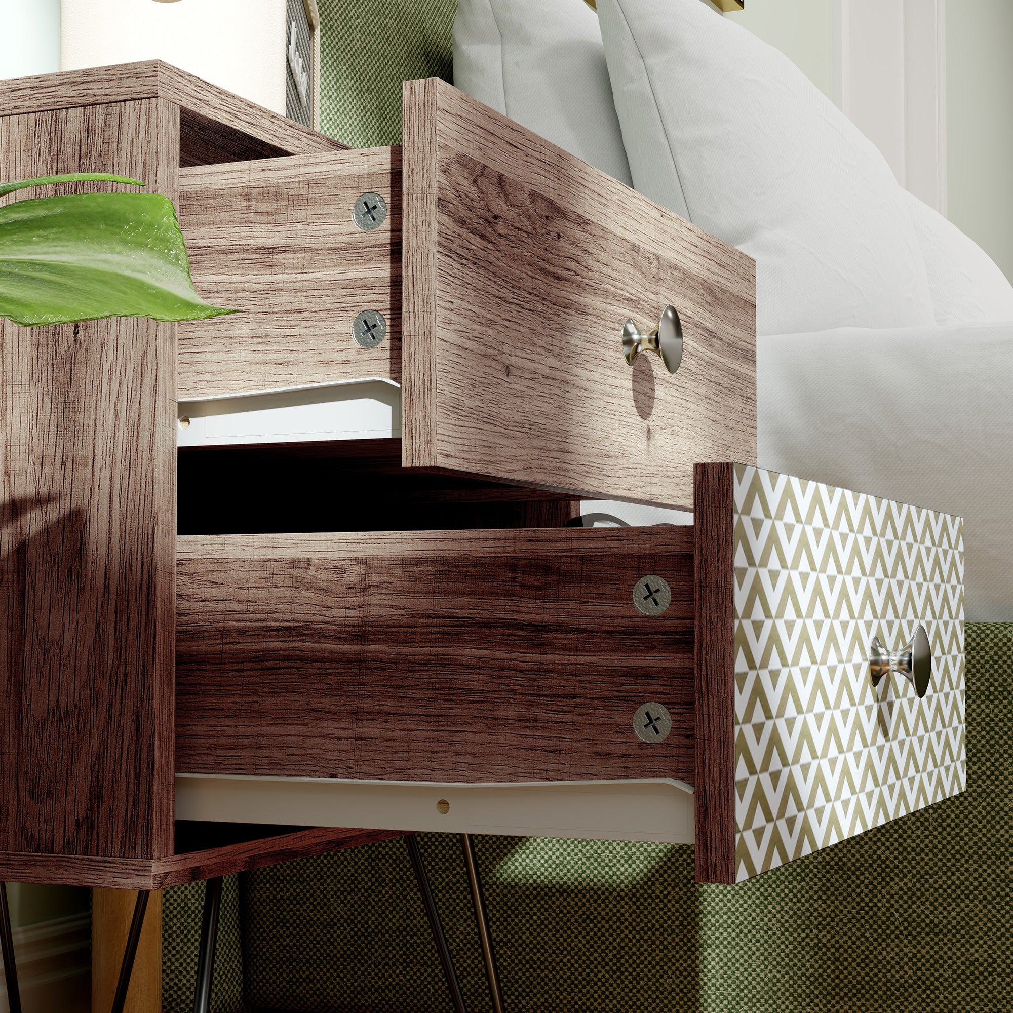 HOMCOM Nightstand, 2-Drawer Bedside Table, Bedside Cabinet, Sofa End Side Table for Living Room, Bedroom, Rustic Brown - North Peak Garden Furniture