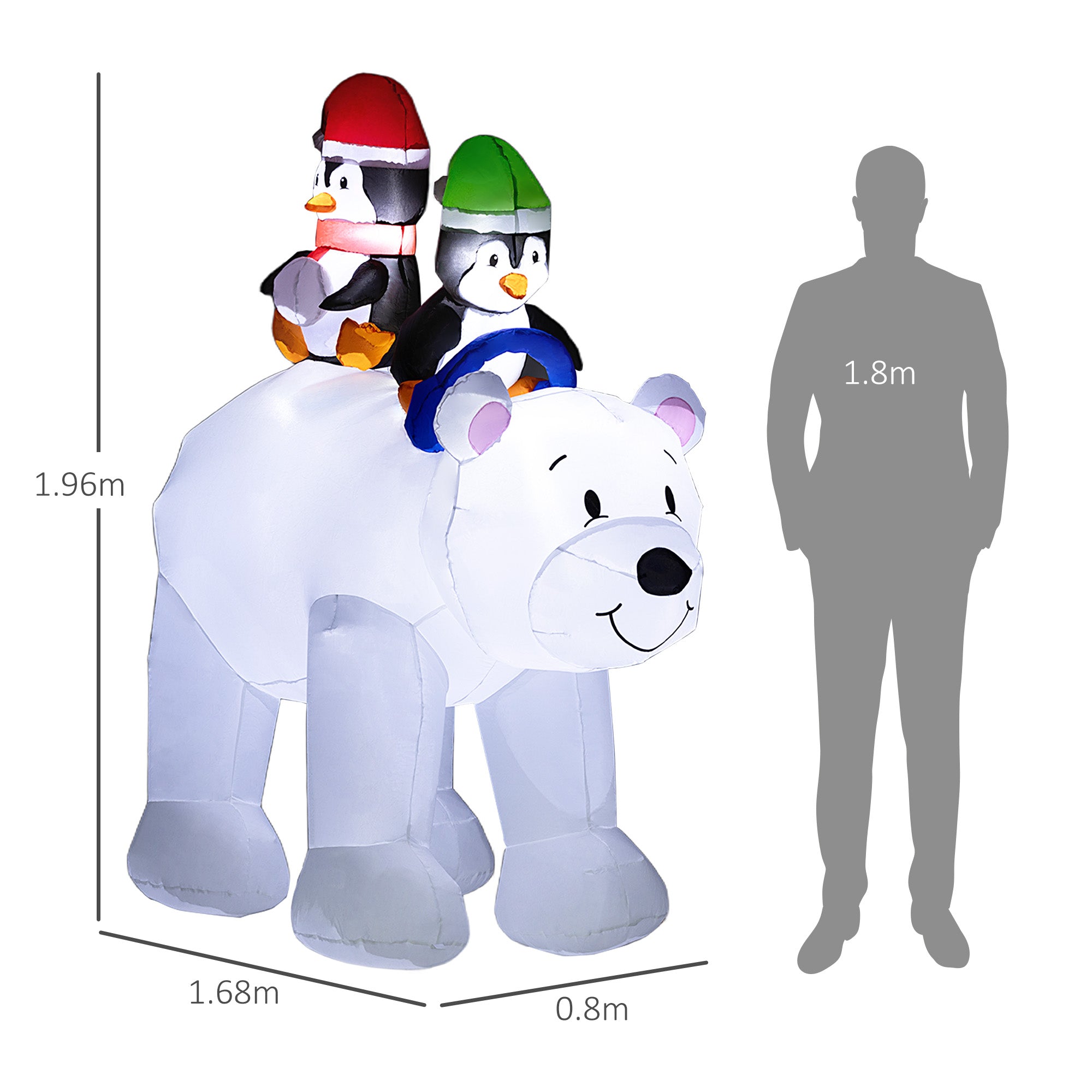 Outsunny 6.4ft Inflatable Polar Bear and Penguin Christmas Inflatable