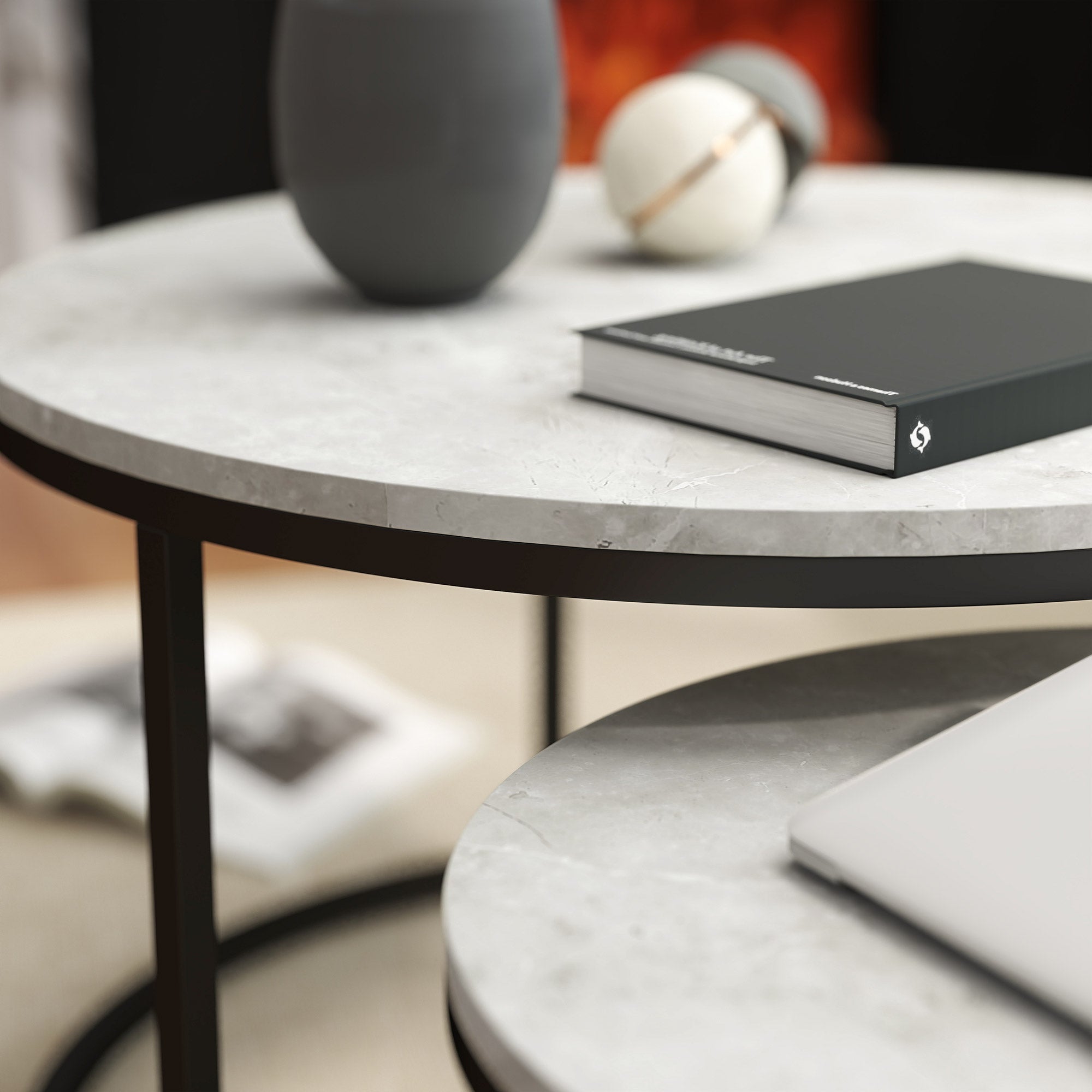 HOMCOM Set of Two Marble-Effect Stacking Tables - Wood Grey - North Peak Garden Furniture