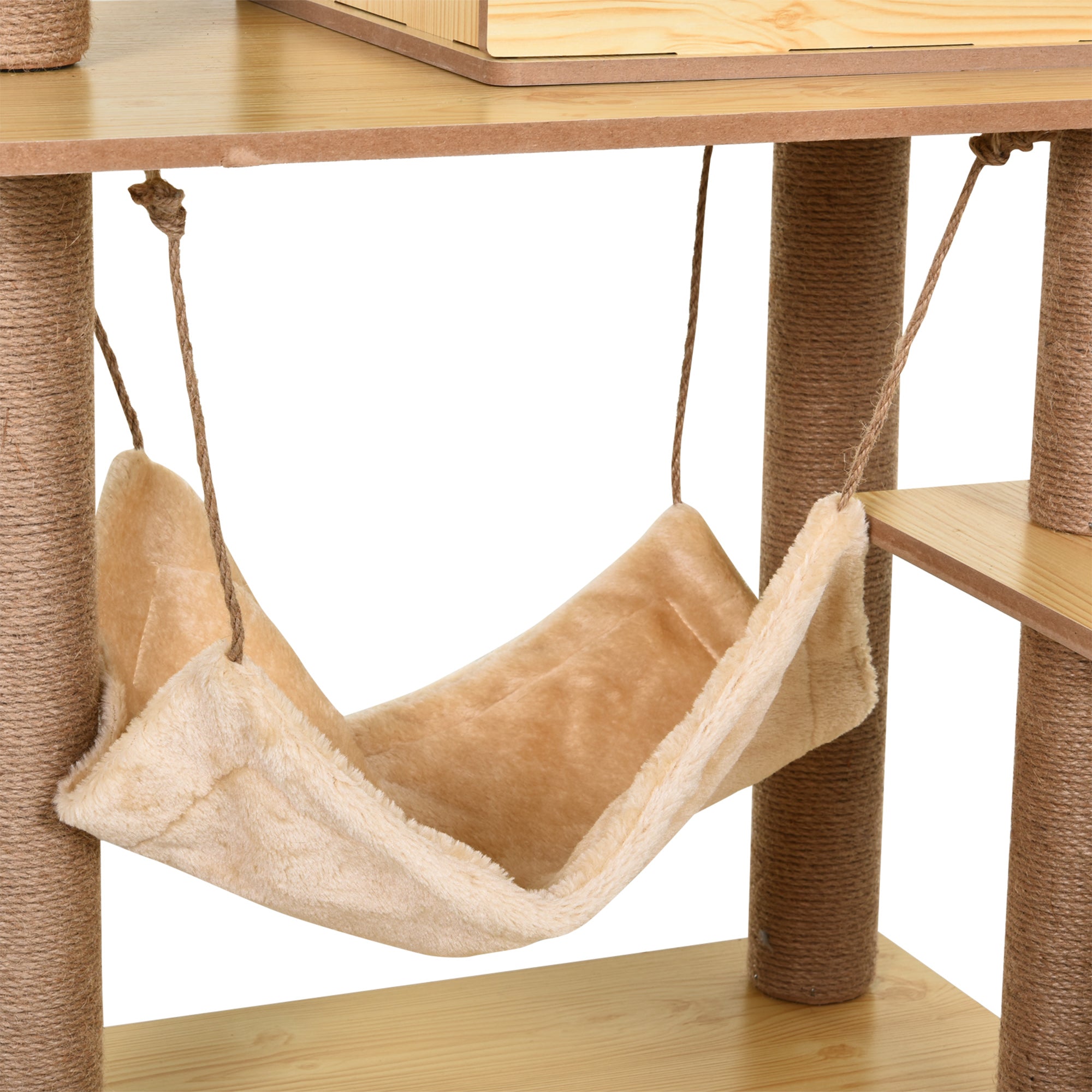 PawHut 130cm Cat Tree for Indoor Cats, Multi-Level Plush Cat Tower, with Five Scratching Posts, Two Perches, Cat House, Hammock - North Peak Garden Furniture