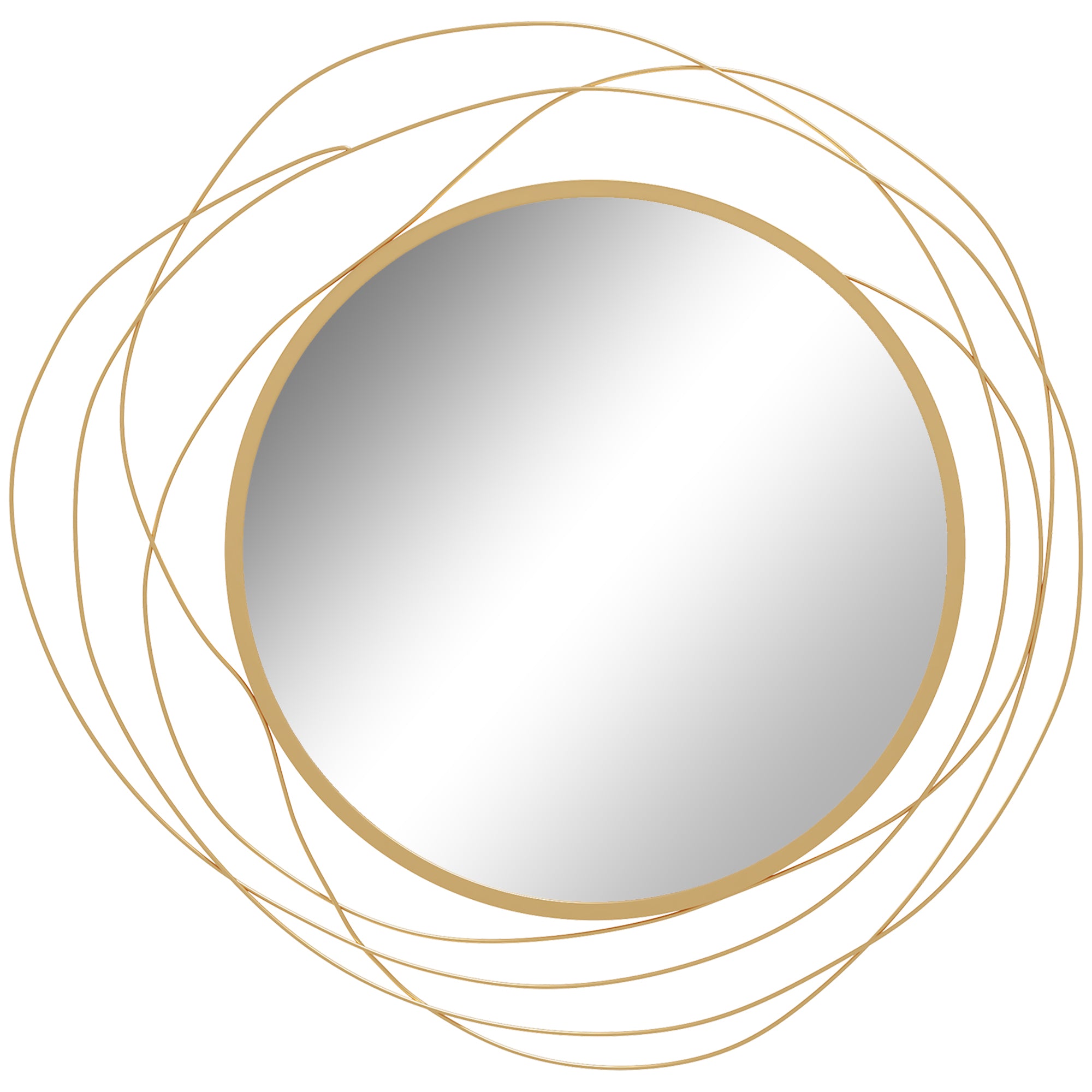 HOMCOM Abstract Metal Wire Wall Mirror, with Accessories - Gold Tone - North Peak Garden Furniture